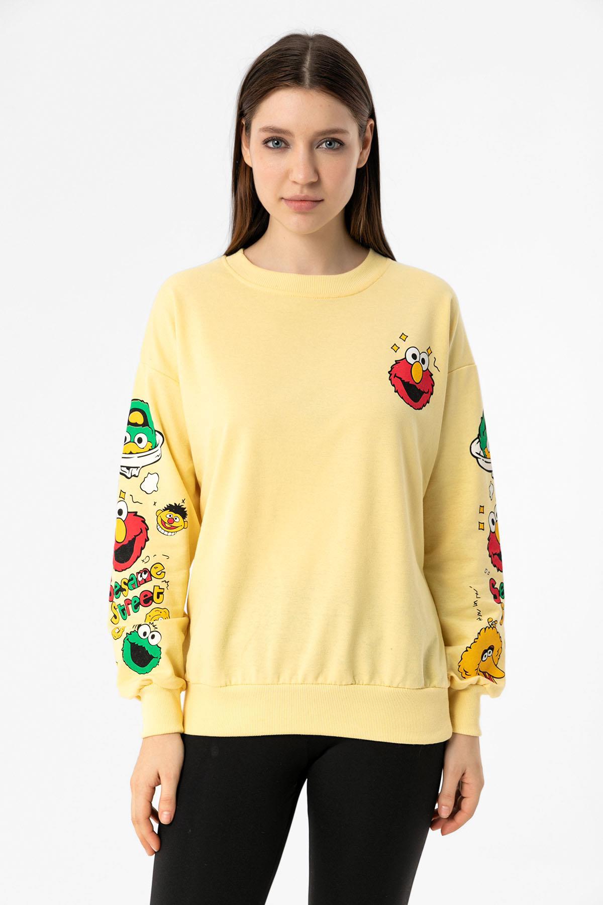 Kadın Baskı Detaylı Bisiklet Yaka Oversize Sweatshirt 255312 -