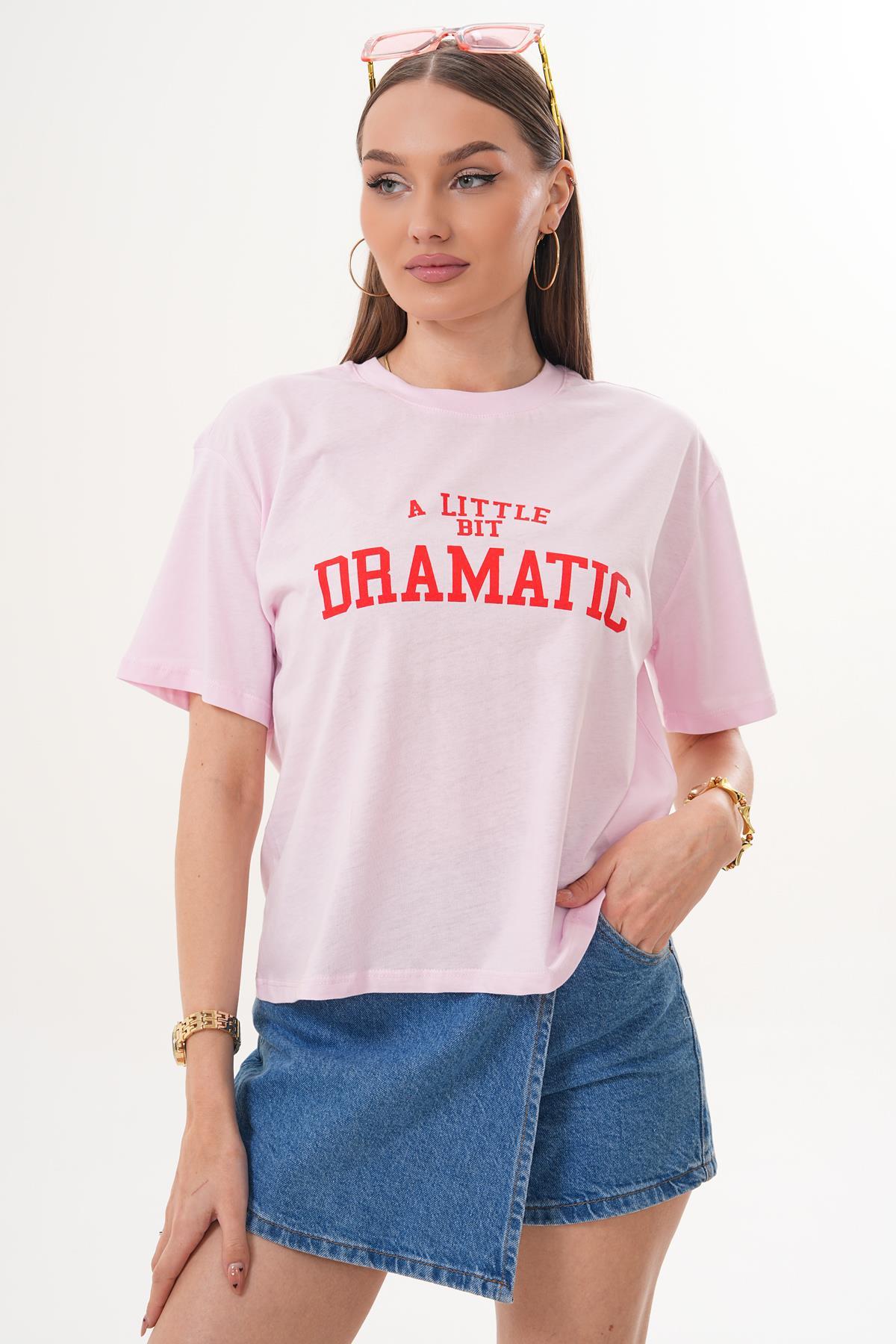Kadın Baskı Detaylı Bisiklet Yaka Oversize Tişört 260253 -