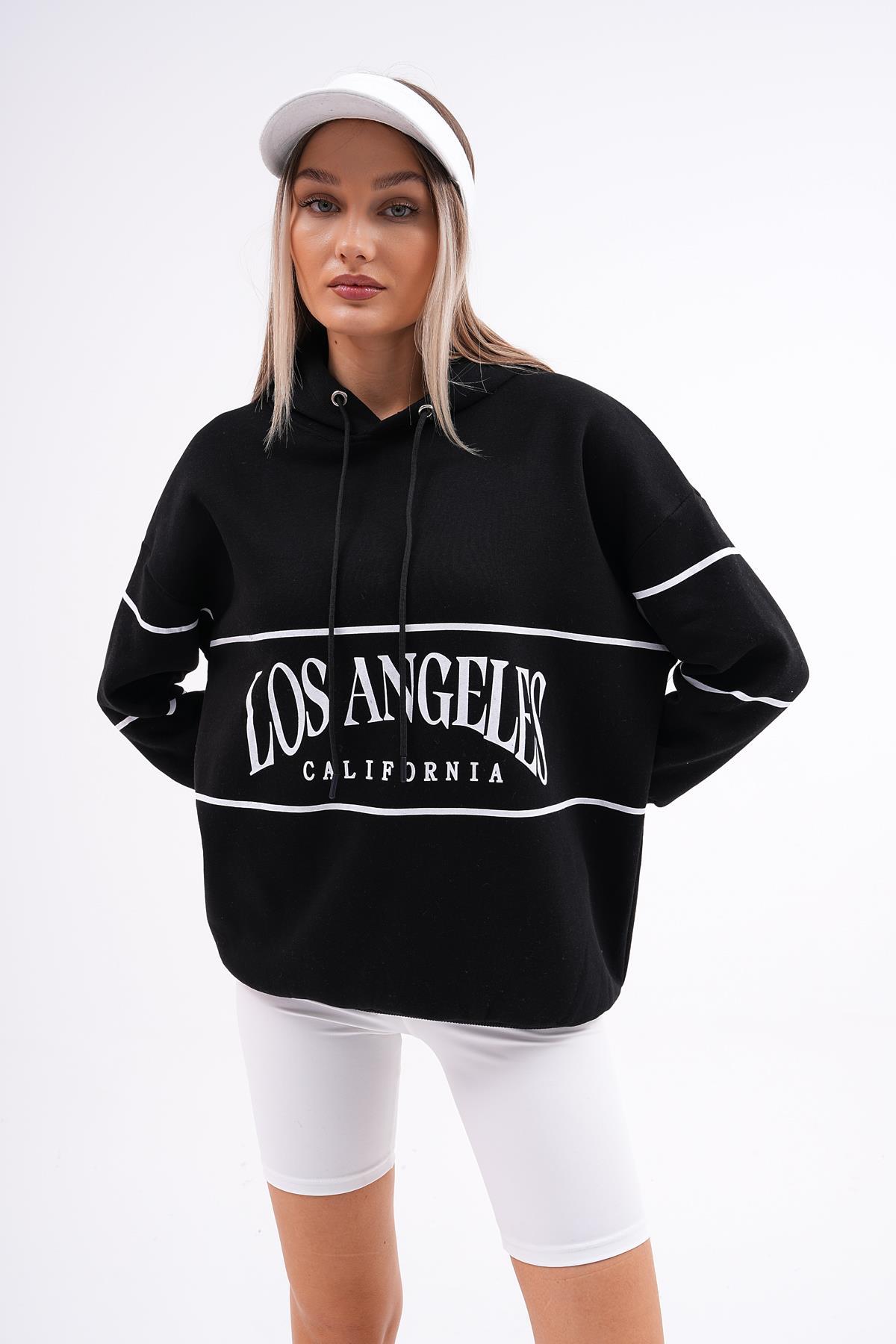Kadın Baskı Detaylı Kapüşonlu Üç İplik Sweatshirt 245130 -