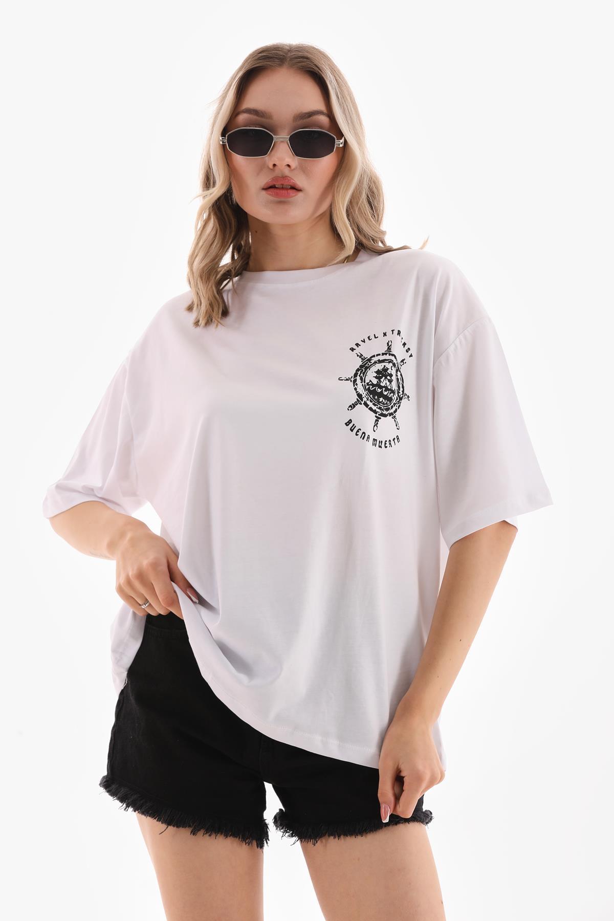 Kadın Baskı Detaylı Oversize Tişört