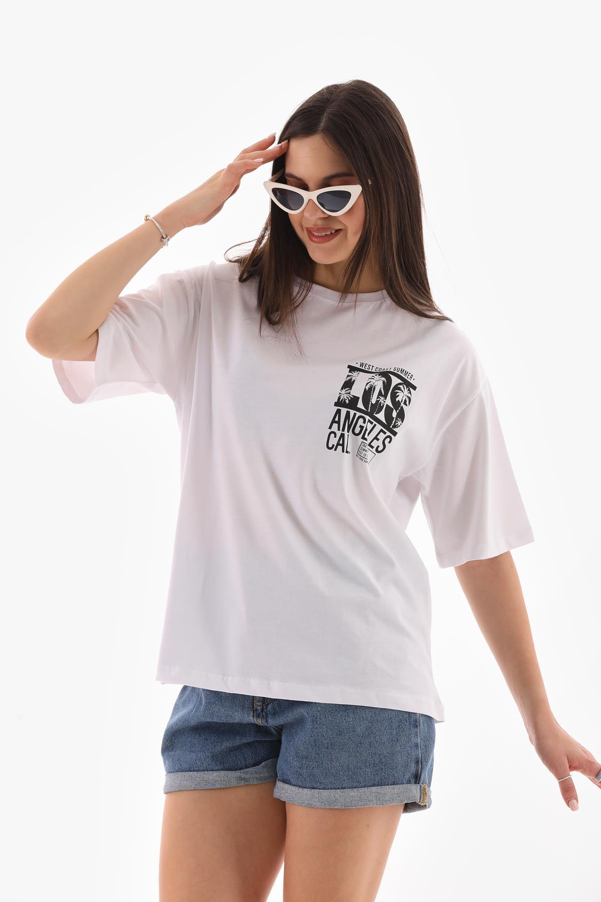 Kadın Baskı Detaylı Oversize Tişört