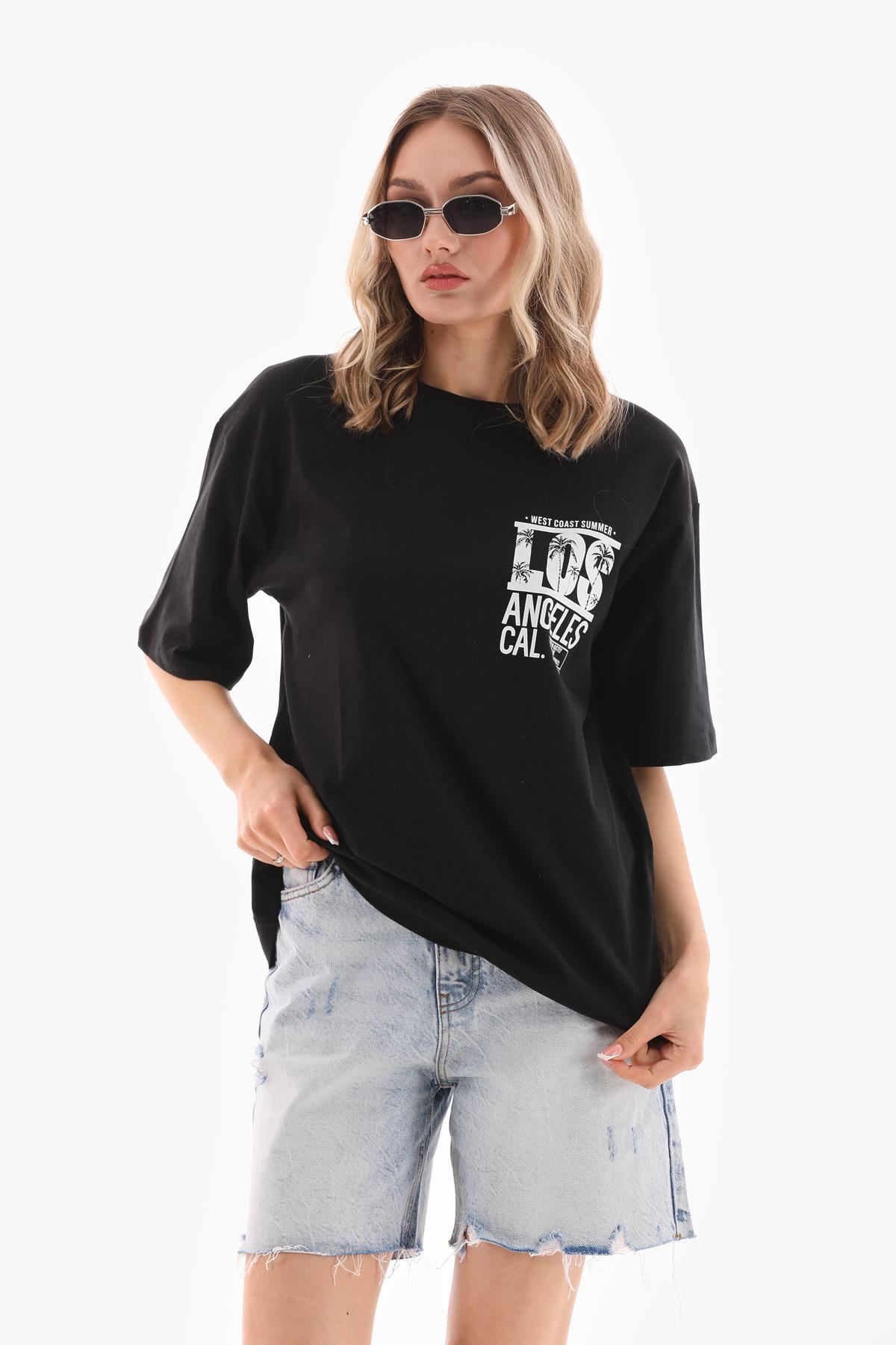 Kadın Baskı Detaylı Oversize Tişört