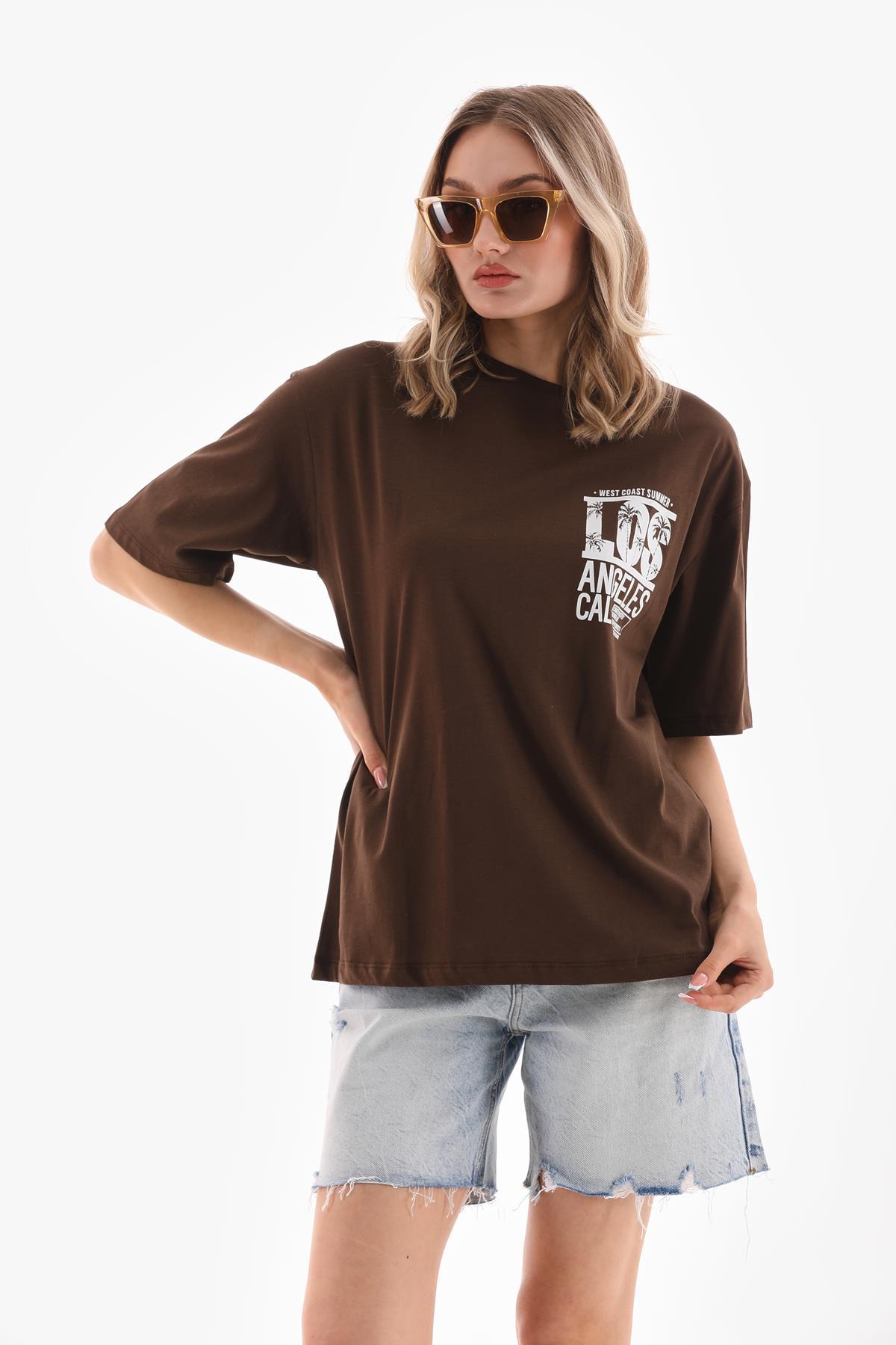Kadın Baskı Detaylı Oversize Tişört