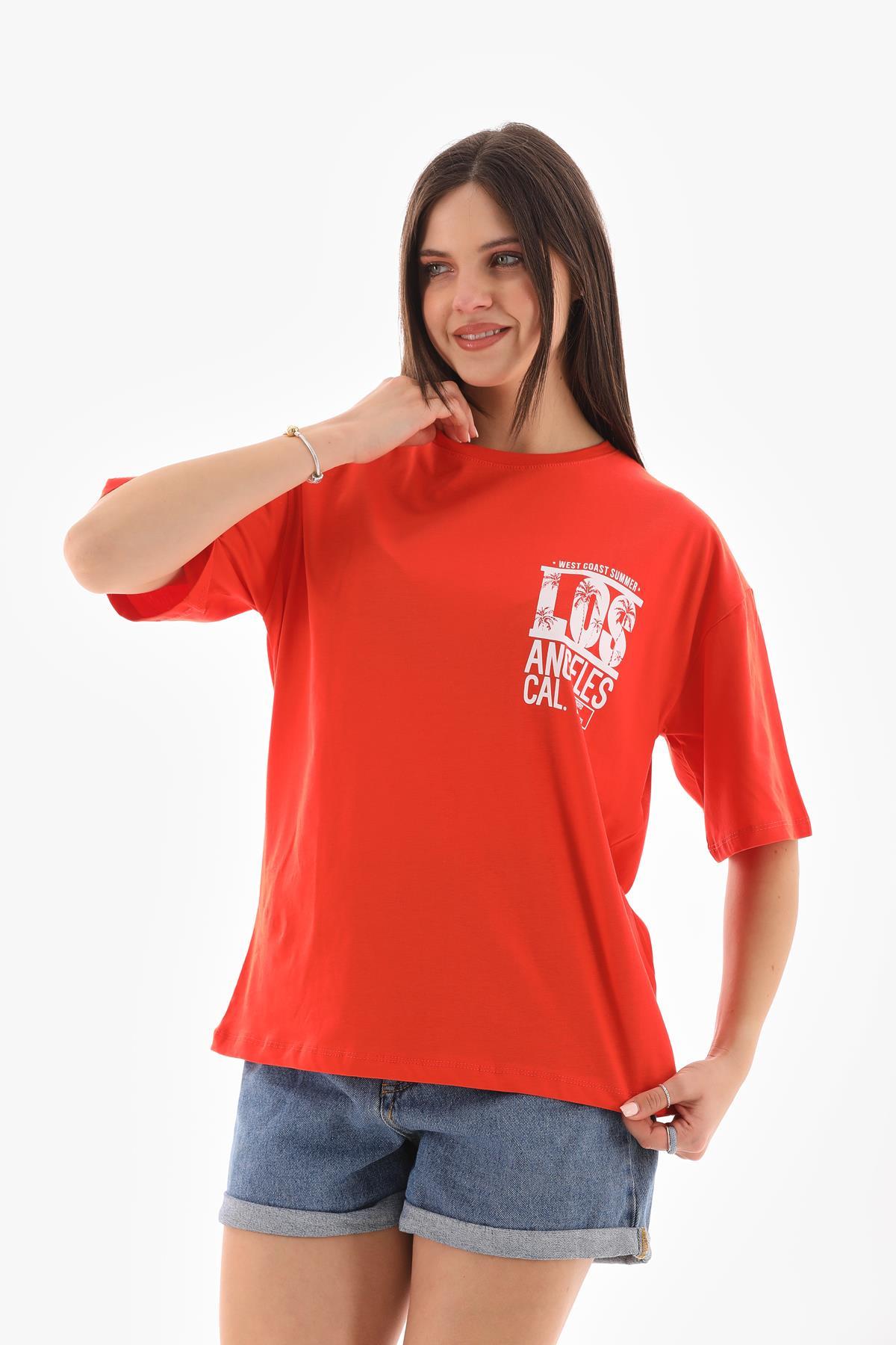 Kadın Baskı Detaylı Oversize Tişört
