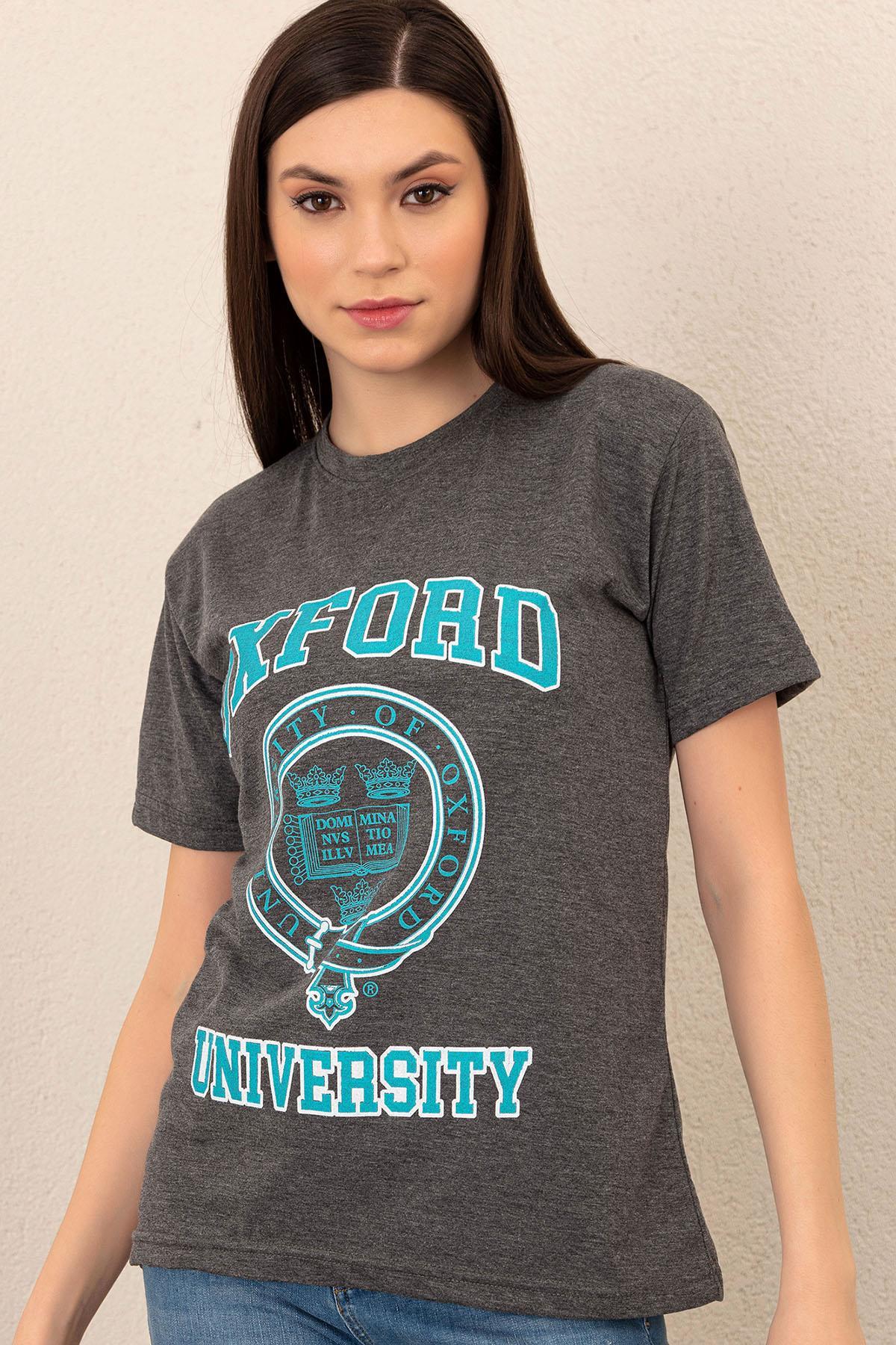 Kadın Baskılı Bisiklet Yaka Tshirt