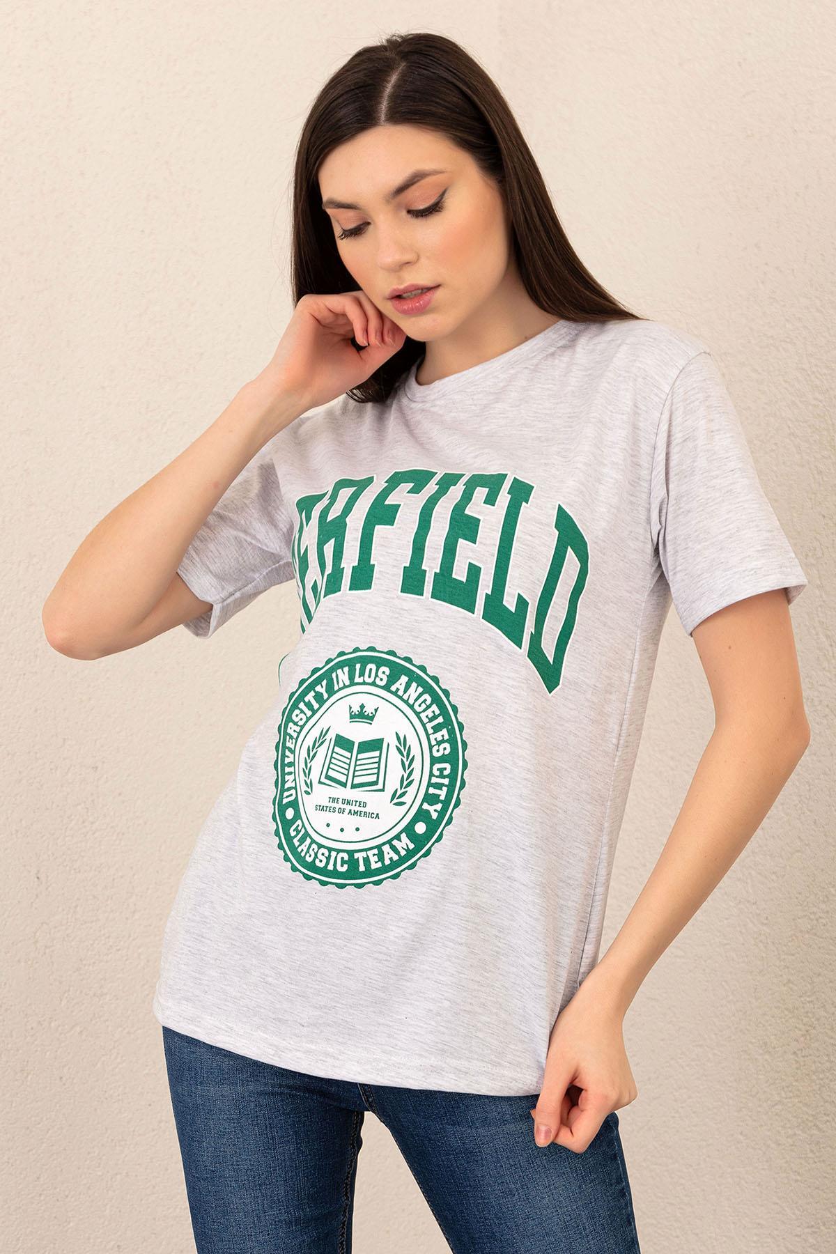 Kadın Baskılı Bisiklet Yaka Tshirt