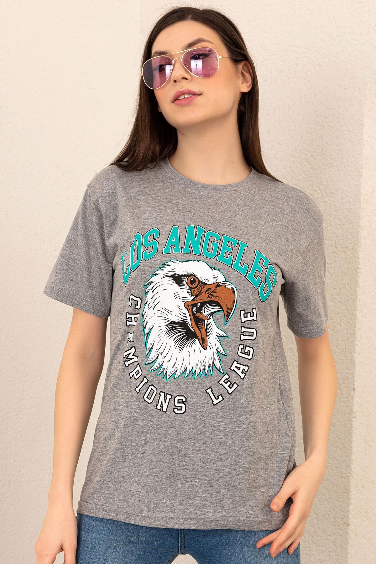 Kadın Baskılı Bisiklet Yaka Tshirt