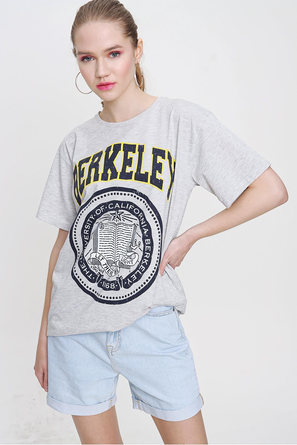 Kadın Baskılı Oversize Tişört 220053 -