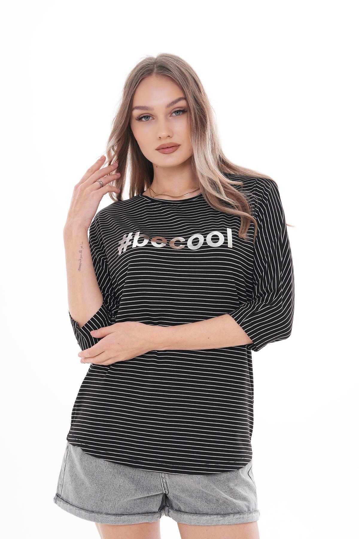 Kadın Becool Baskılı Dirsek Kol Salaş Tişört 250020 -