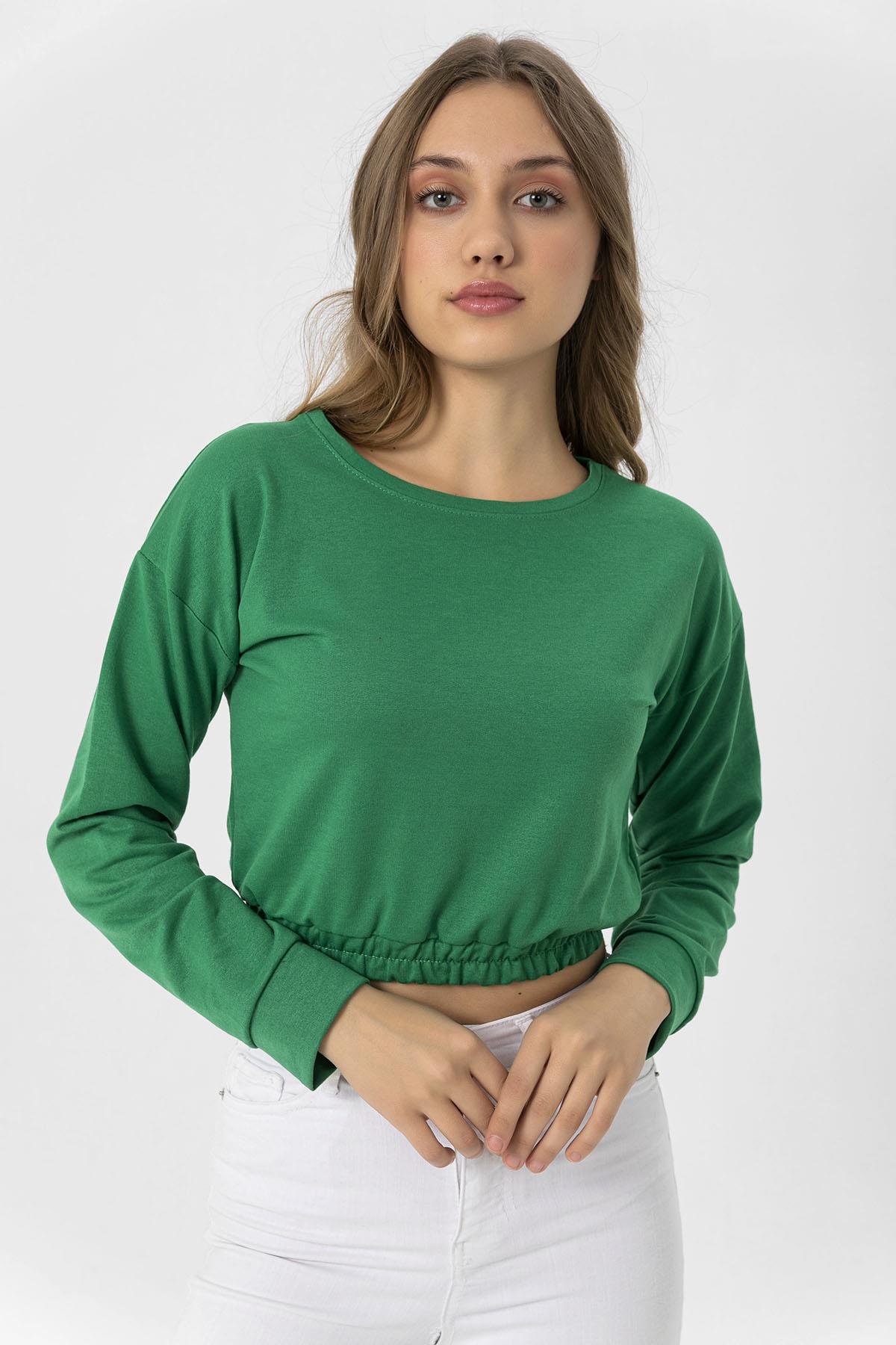 Kadın Beli Lastik Detaylı Kısa Sweatshirt
