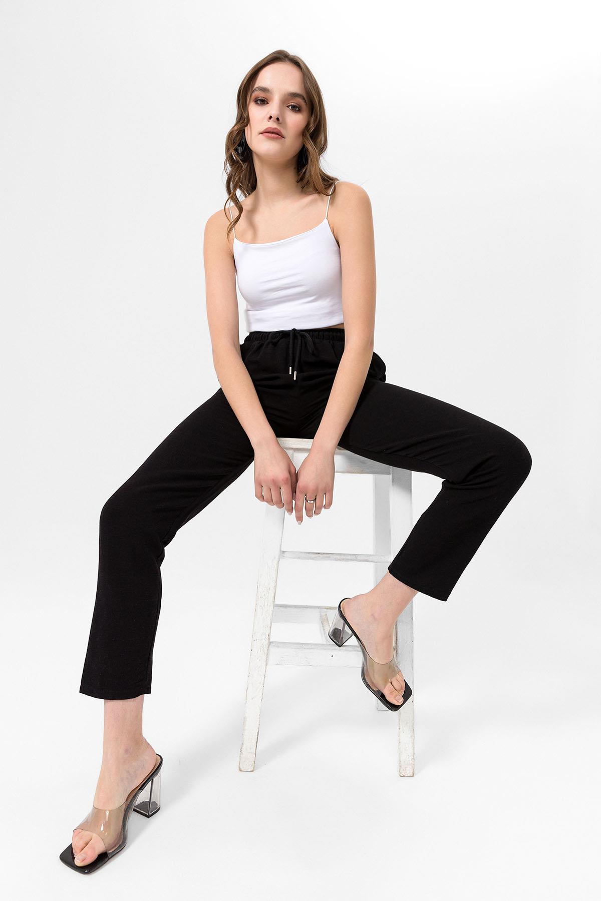 Kadın Beli Lastikli Keten Pantolon 240098 -