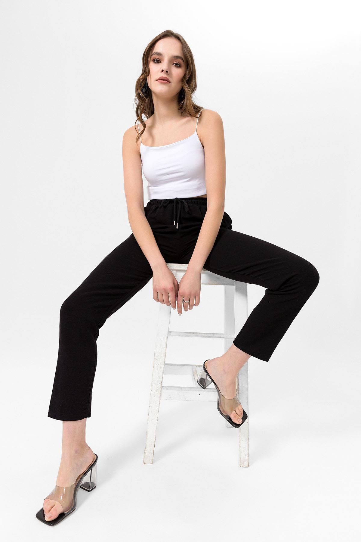 Kadın Beli Lastikli Keten Pantolon 240098 -