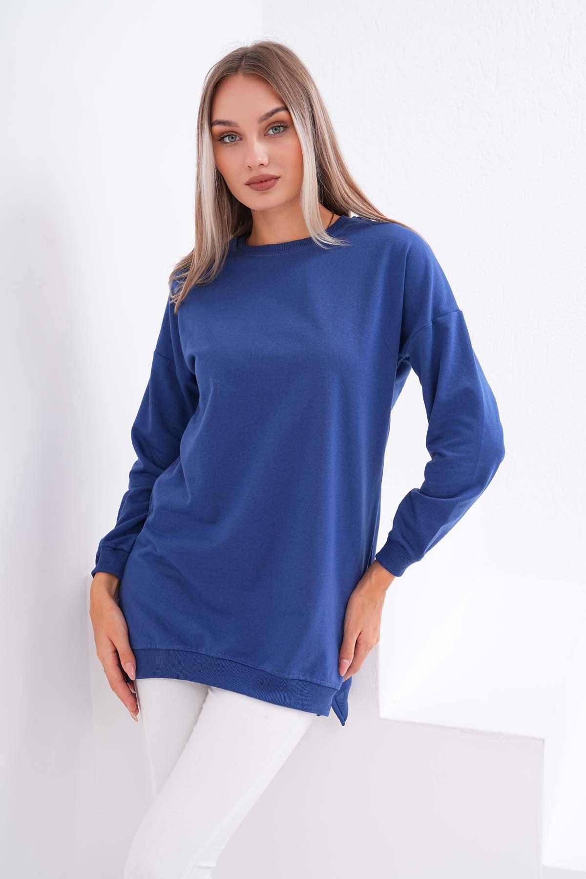 Kadın Bisiklet Yaka Arkası Uzun İki İplik Tunik Sweatshirt 245116 -