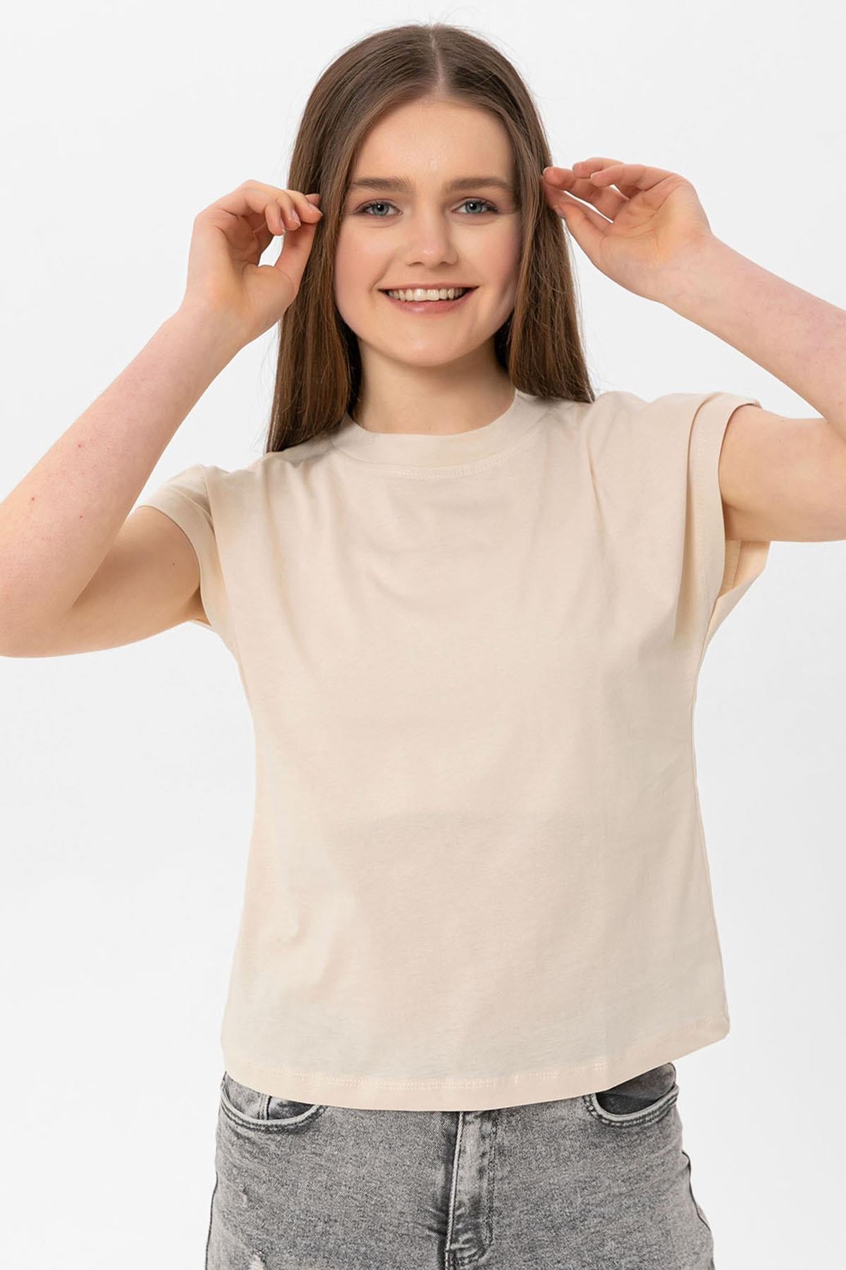 Kadın Bisiklet Yaka Basic T-Shirt