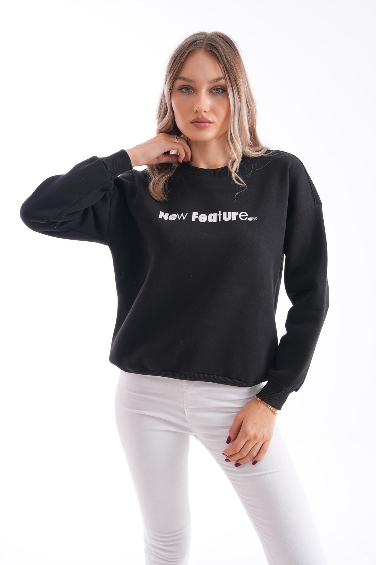 Kadın Bisiklet Yaka Baskı Detaylı Üç İplik Sweatshirt 255039 -