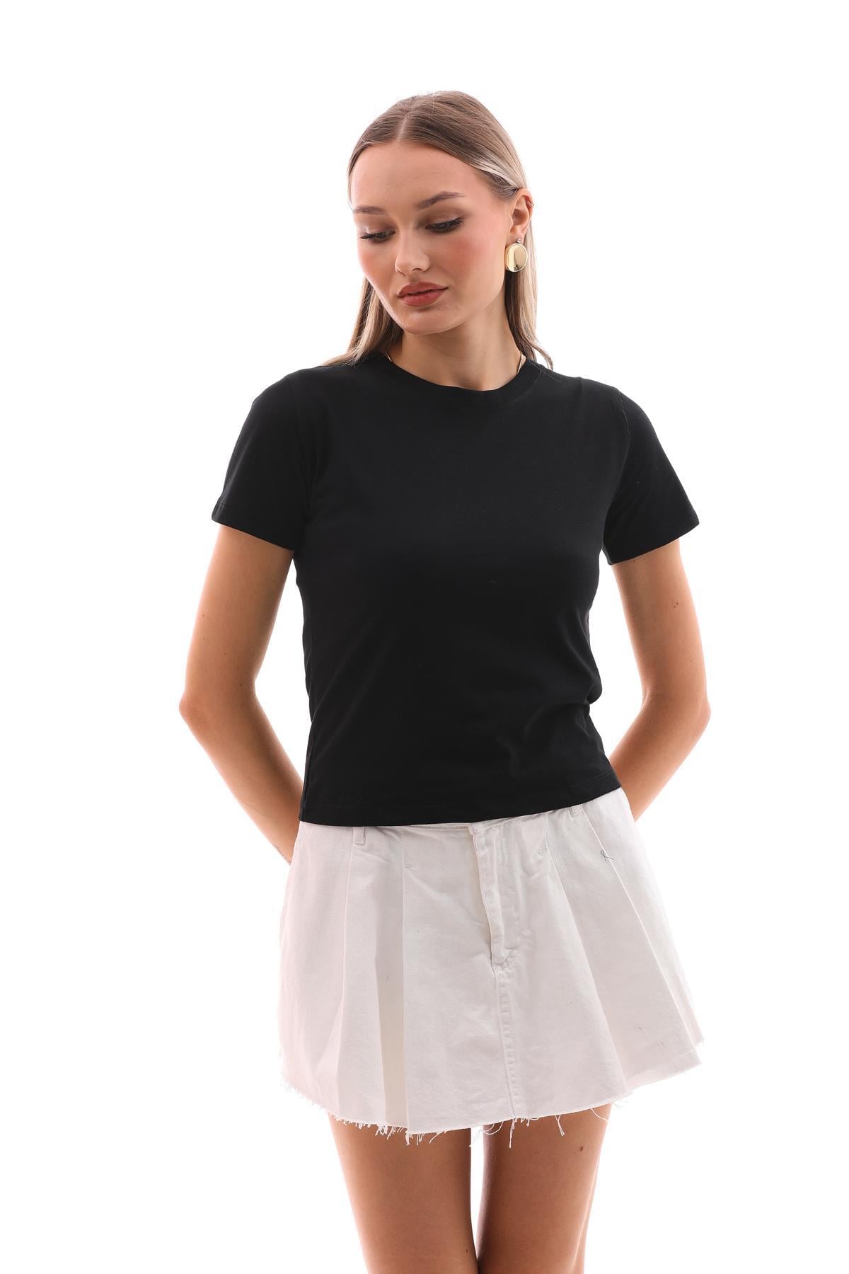 Kadın Bisiklet Yaka Kısa Kol Basic Tişört