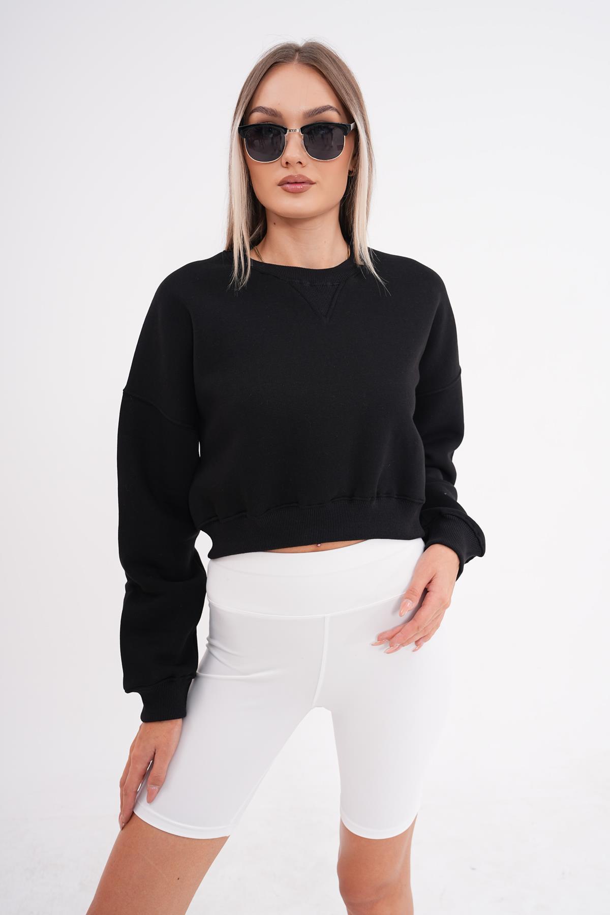Kadın Bisiklet Yaka Kısa Üç İplik Sweatshirt 245117 -