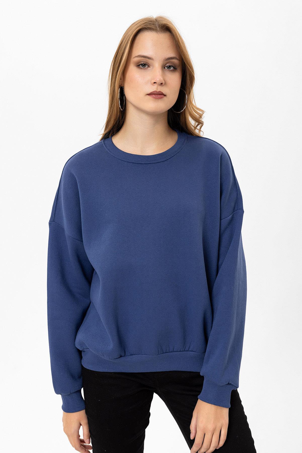 Kadın Bisiklet Yaka Oversize Sweatshirt