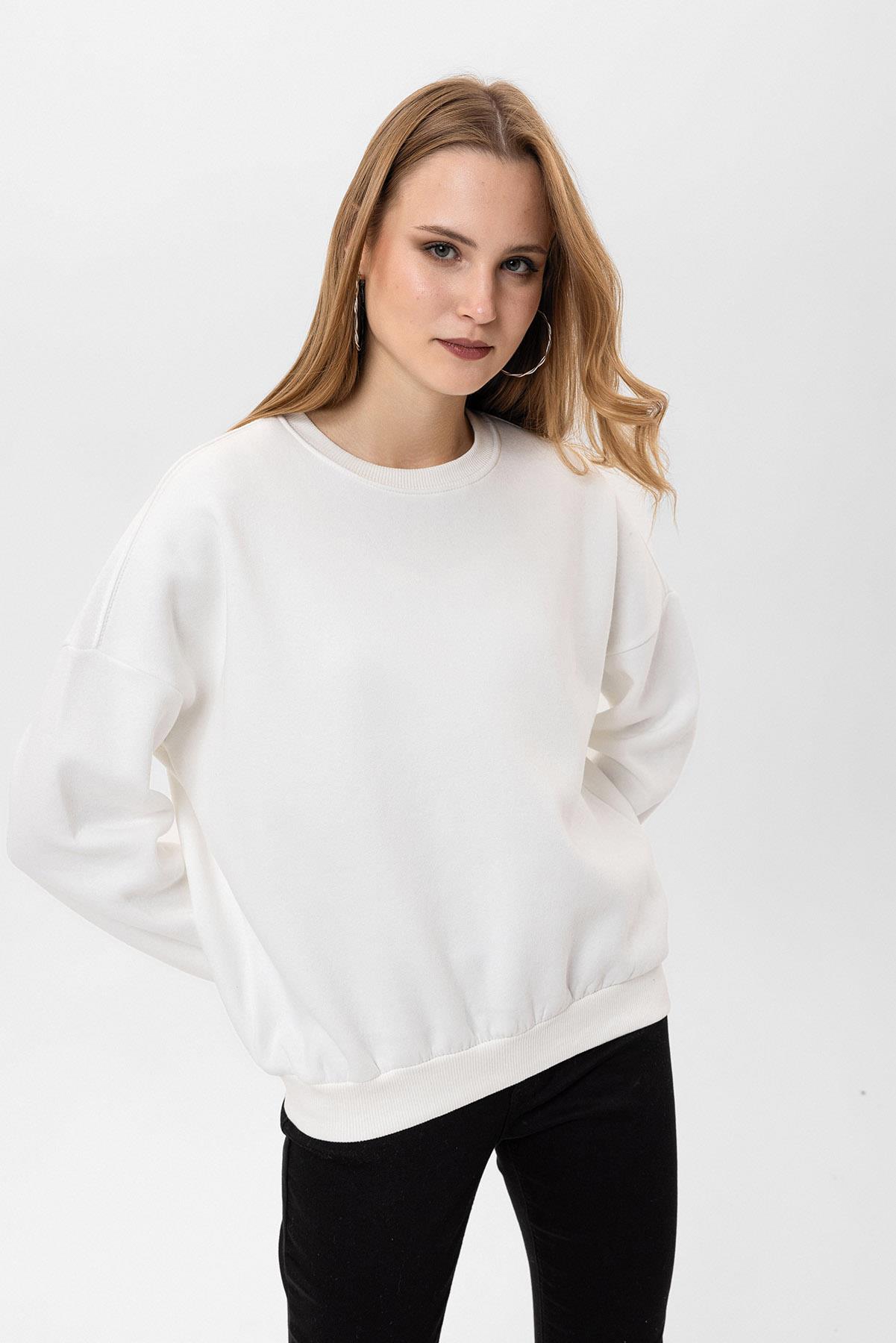 Kadın Bisiklet Yaka Oversize Sweatshirt