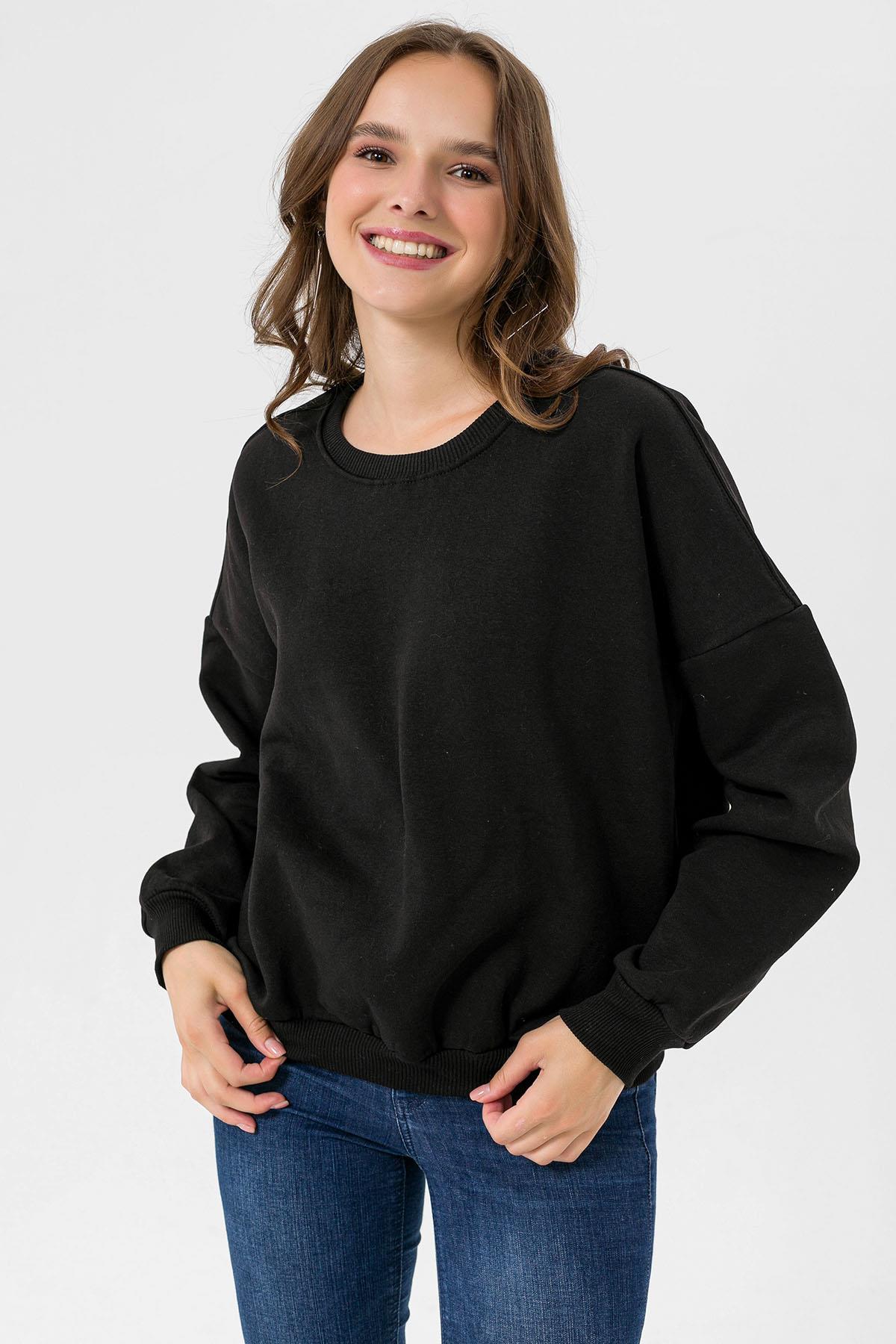 Kadın Bisiklet Yaka Oversize Sweatshirt