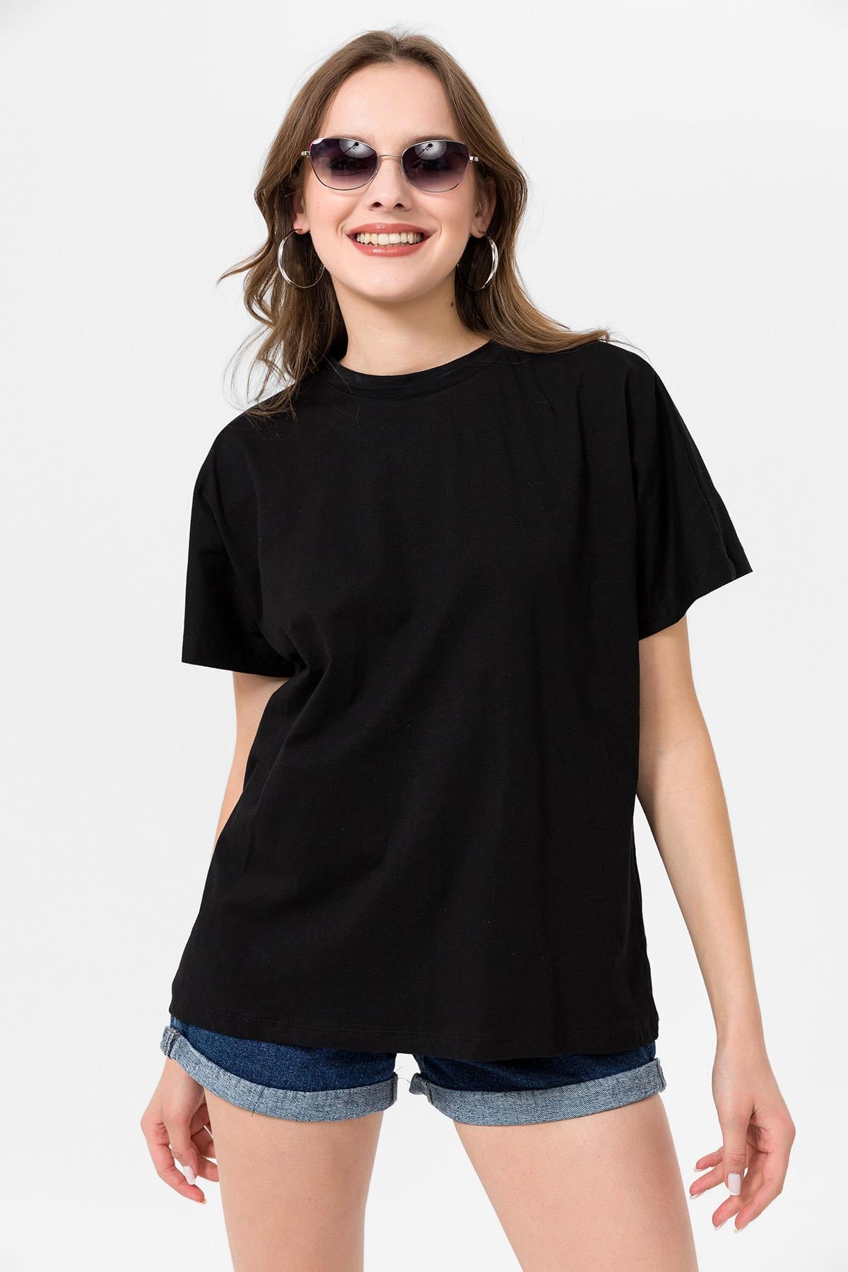 Kadın Bisiklet Yaka Oversize T-Shirt 260021 -