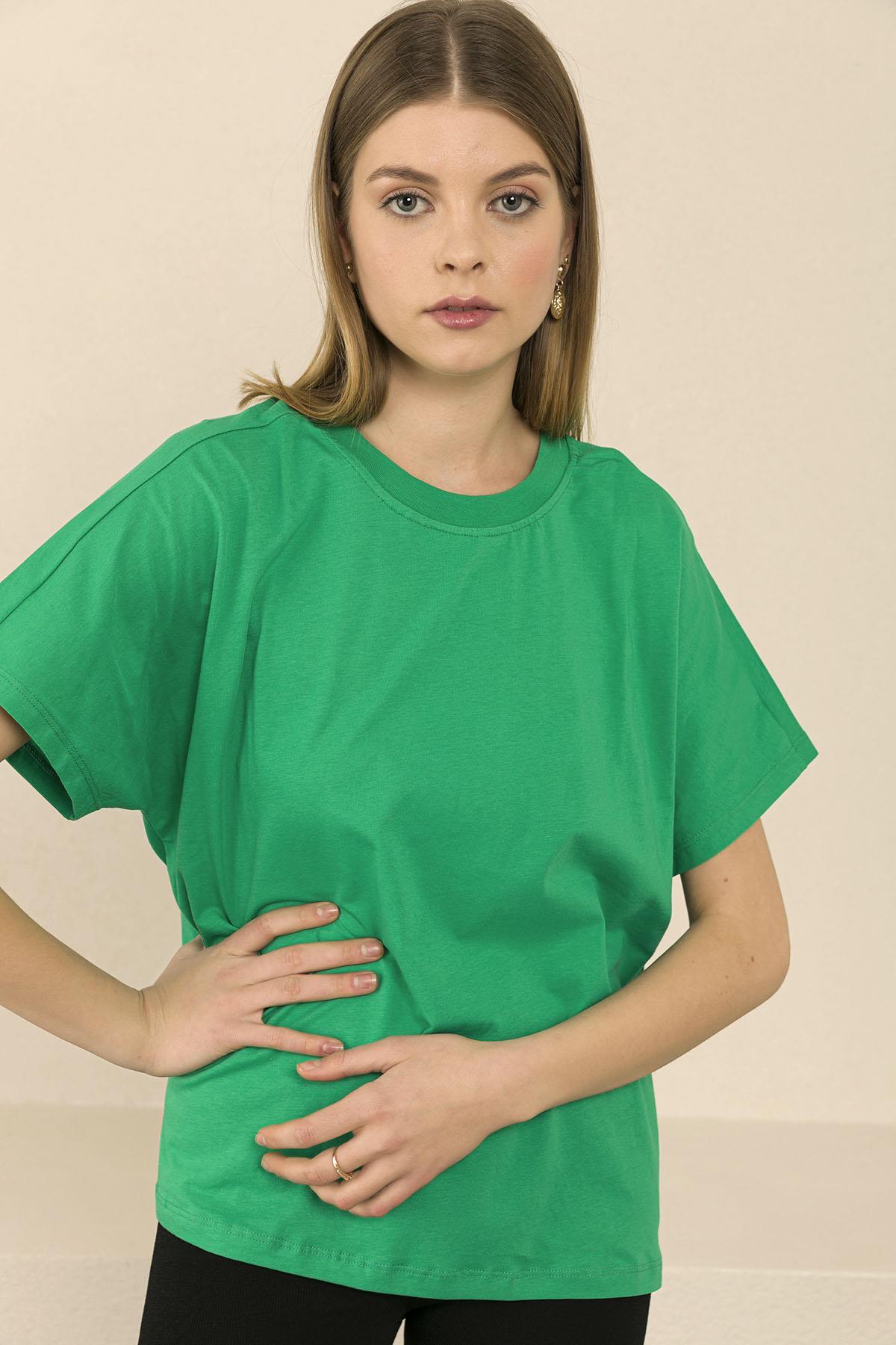 Kadın Bisiklet Yaka Oversize T-Shirt 230094 -