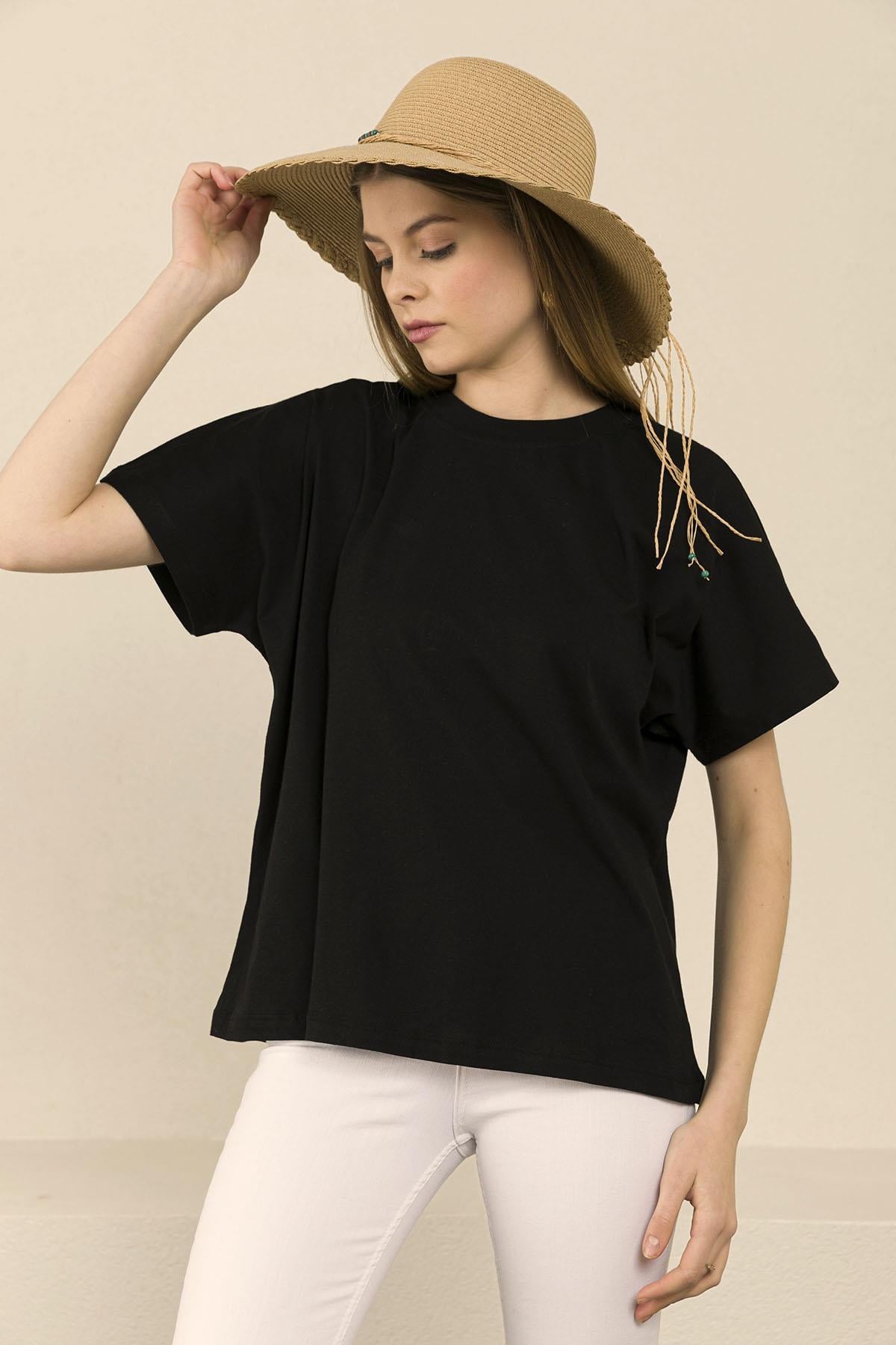 Kadın Bisiklet Yaka Oversize T-Shirt 230094 -