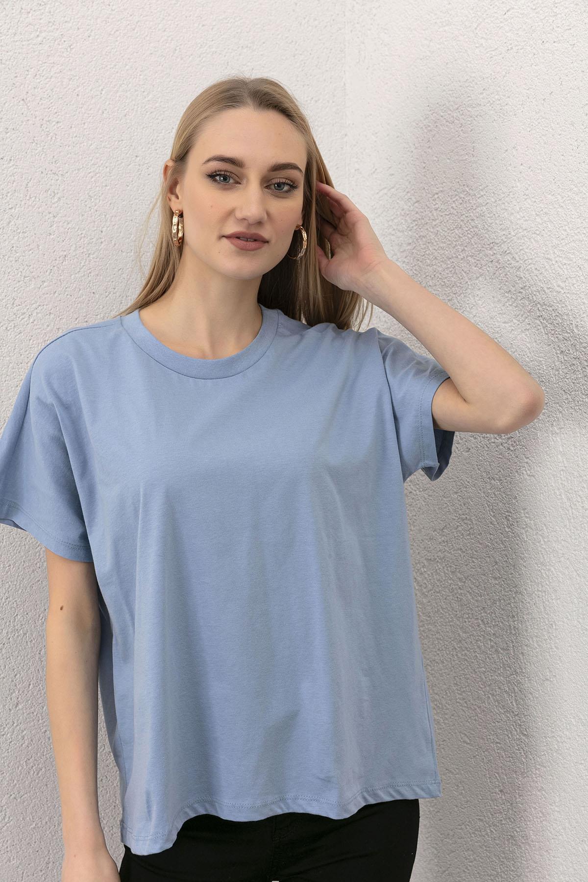 Kadın Bisiklet Yaka Oversize T-Shirt 230094 -