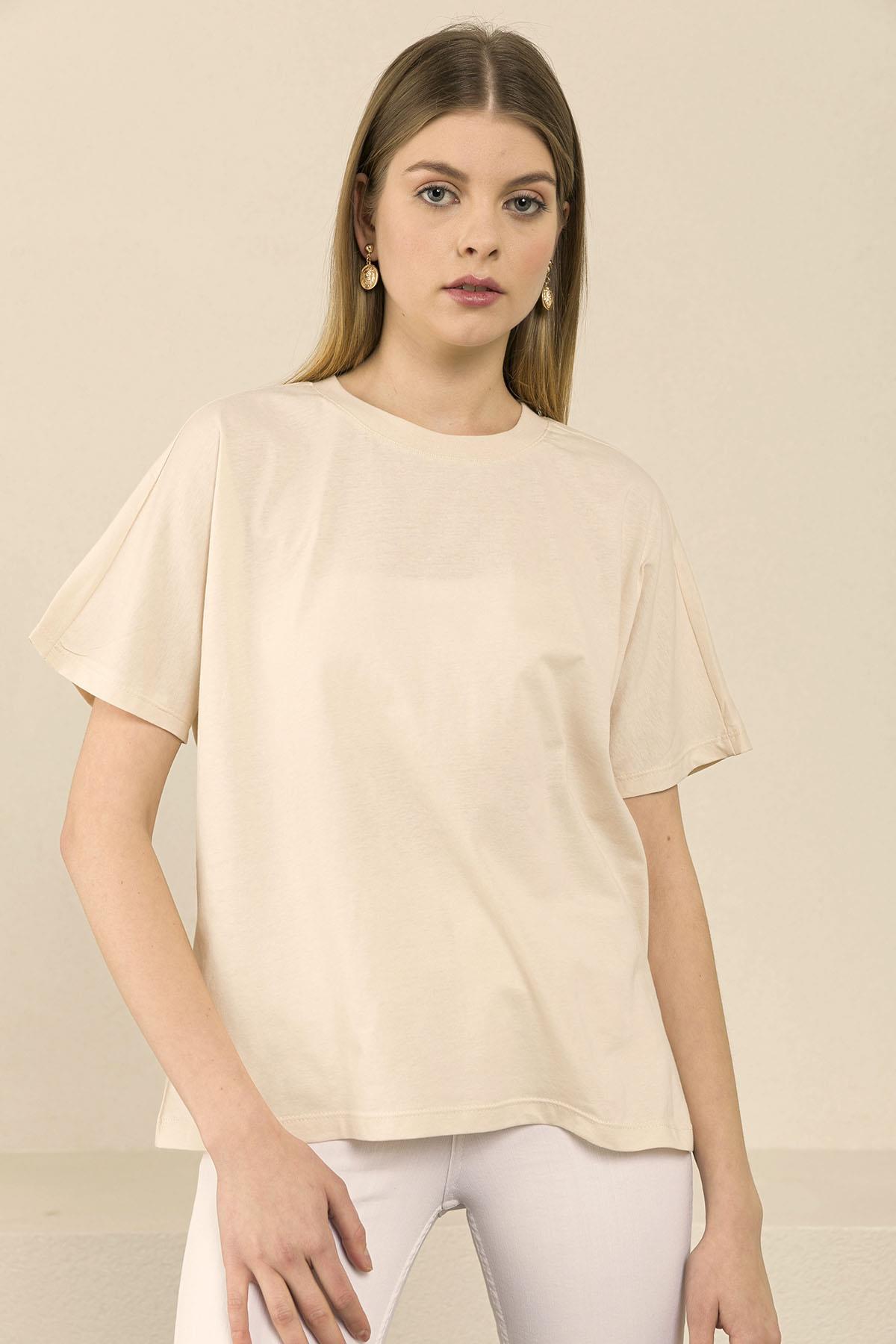 Kadın Bisiklet Yaka Oversize T-Shirt 230094 -