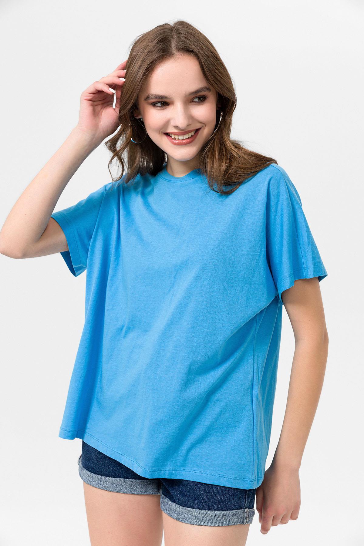 Kadın Bisiklet Yaka Oversize T-Shirt 260021 -