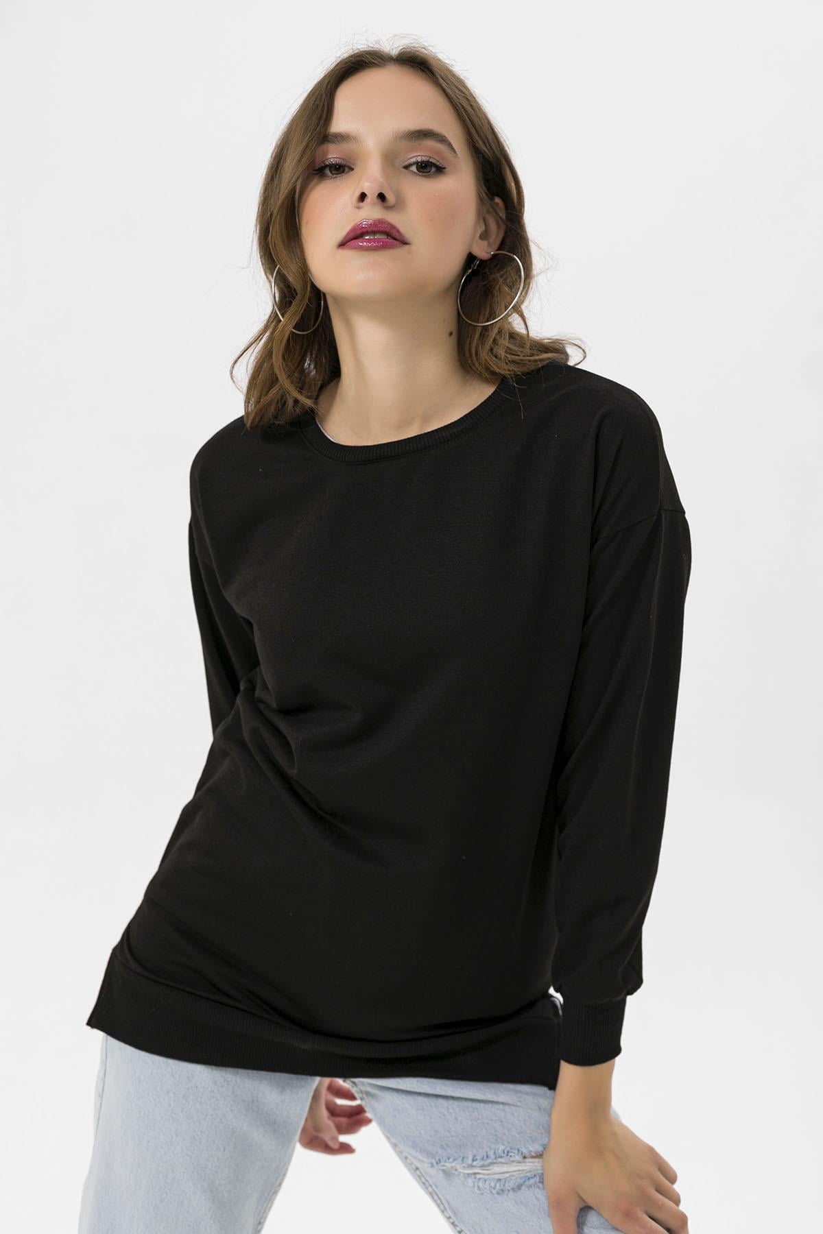 Kadın Bisiklet Yaka Yırtmaç Detaylı Sweatshirt 245048 -
