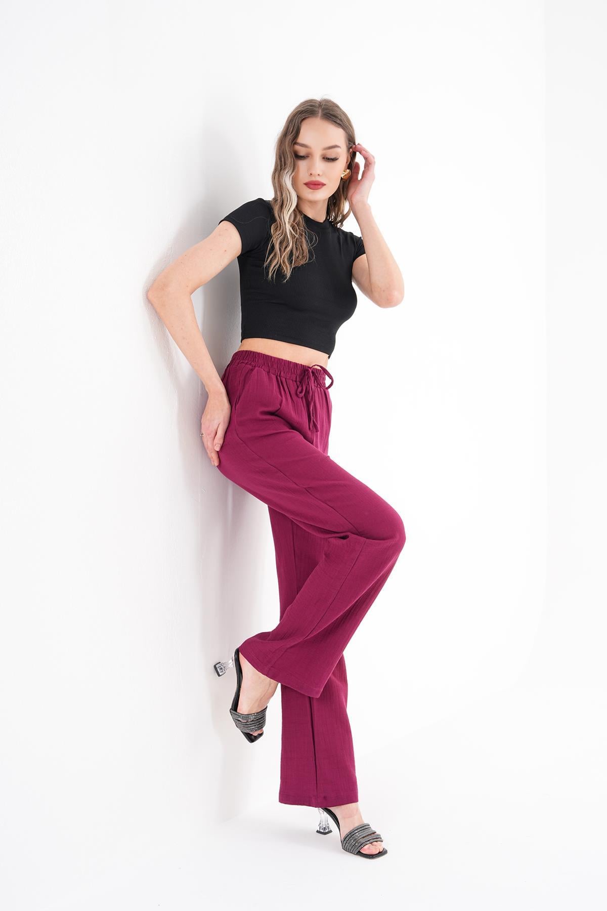 Kadın Bol Paça Müslin Pantolon 260415 -