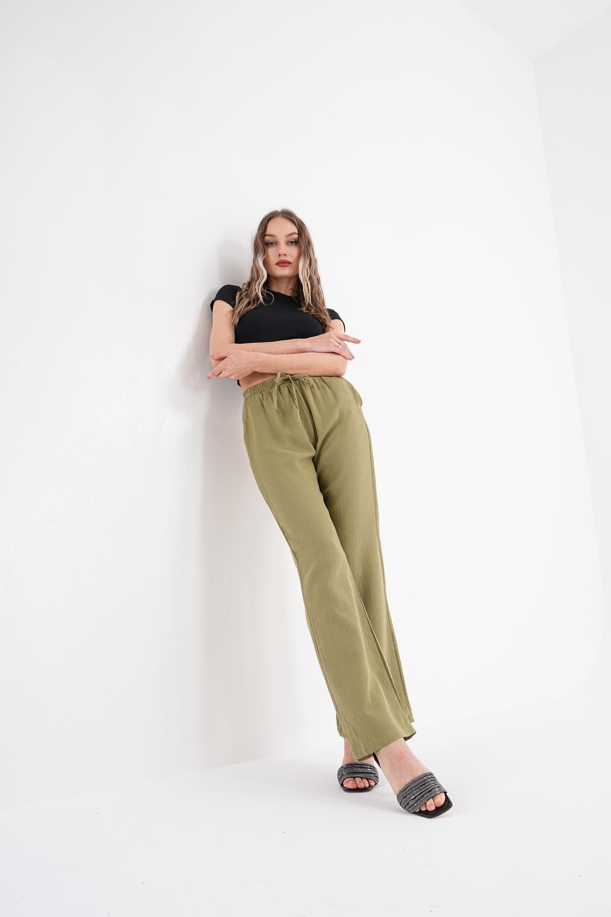Kadın Bol Paça Müslin Pantolon 260415 -
