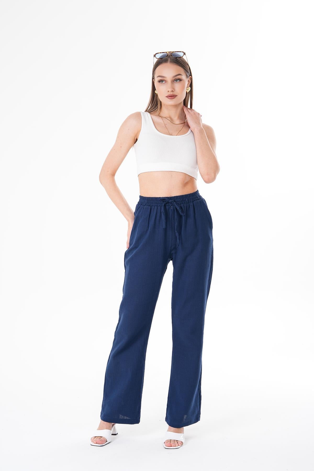 Kadın Bol Paça Müslin Pantolon 260415 -