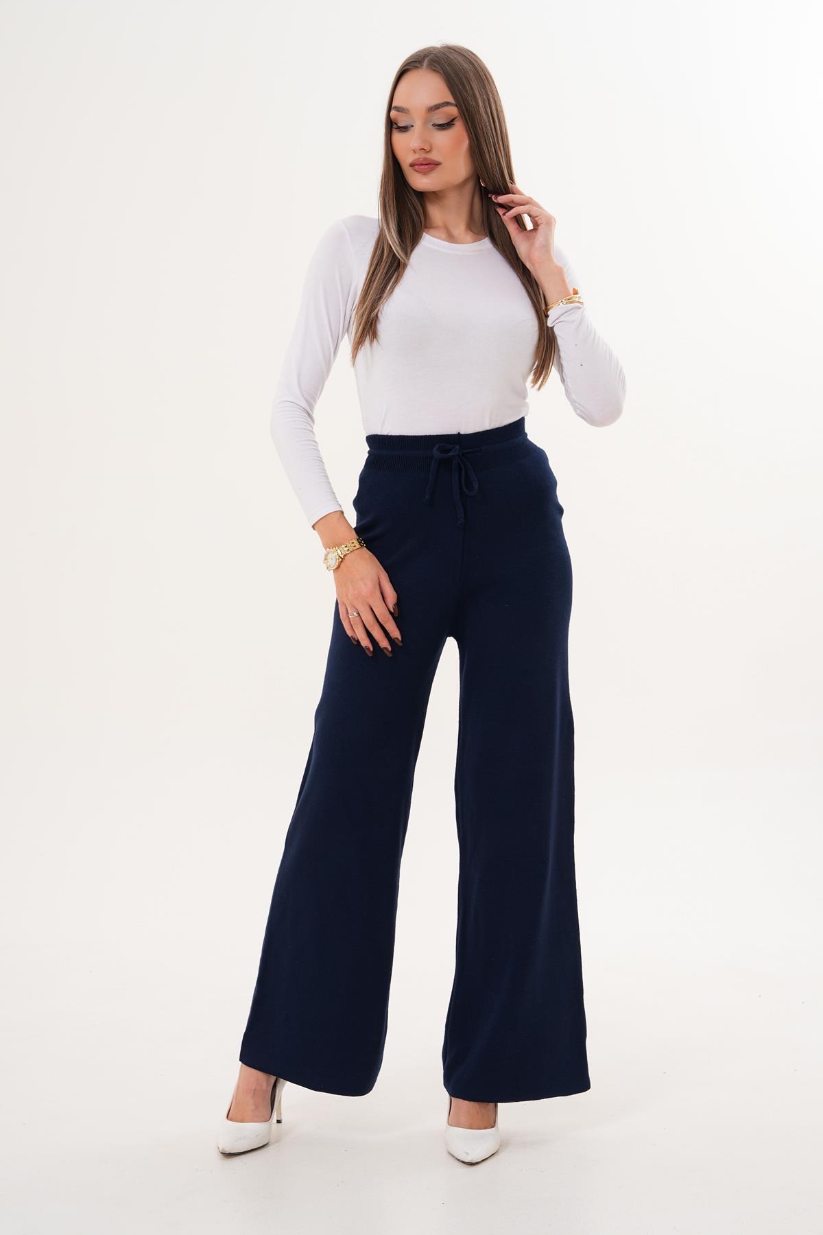 Kadın Bol Paça Triko Örme Pantolon 255166 -