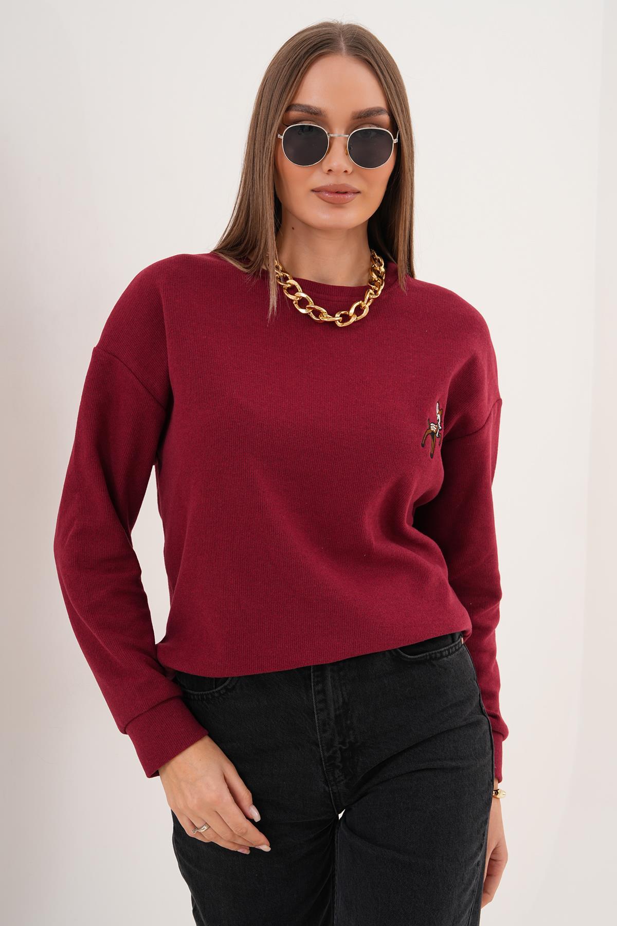 Kadın Ceylan Nakışlı Selanik Örme Sweatshirt 255432 -