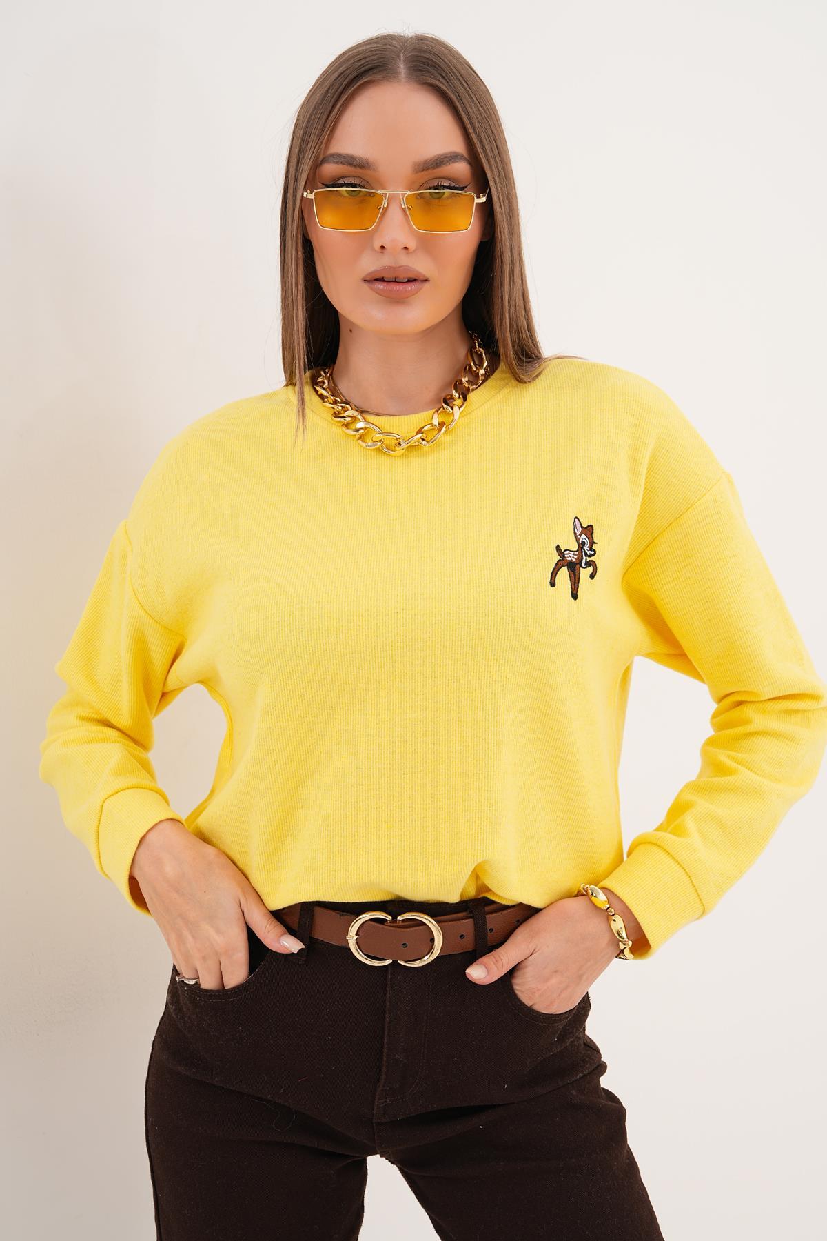 Kadın Ceylan Nakışlı Selanik Örme Sweatshirt 255432 -