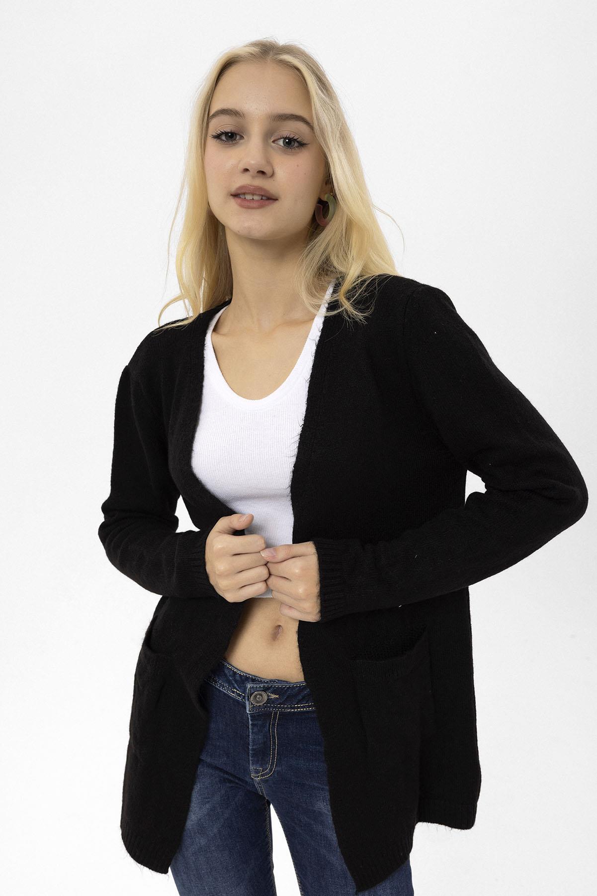 Kadın Çift Cep Detaylı Onu Açık Yumoş Örme Hırka 245019 -