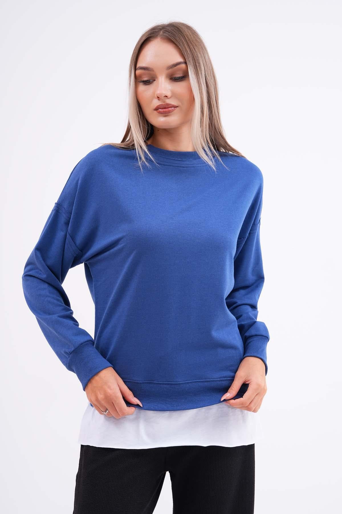 Kadın Çift Görünüm Detaylı Bisiklet Yaka iki İplik Sweatshirt 245112 -