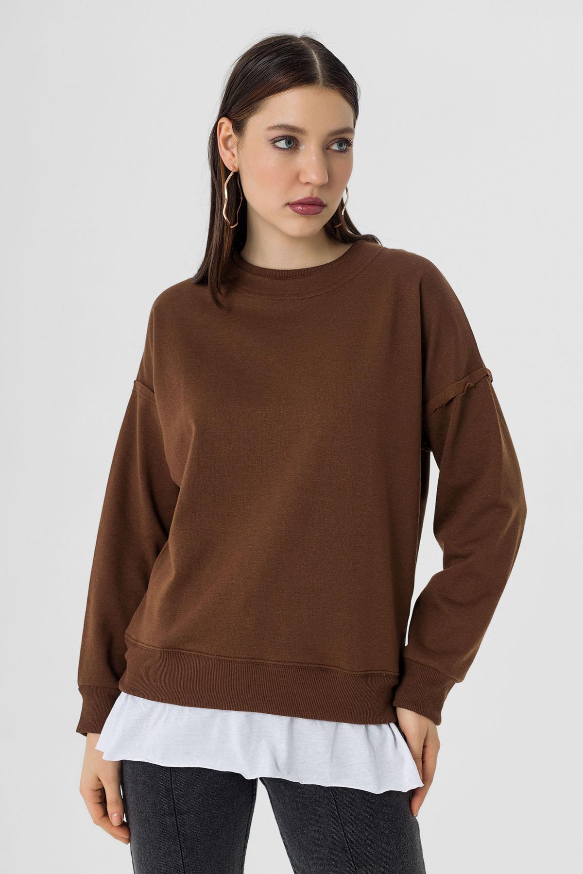 Kadın Çift Görünüm Detaylı Bisiklet Yaka Sweatshirt 255311 -
