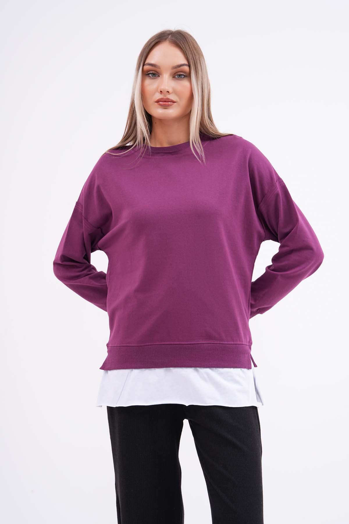 Kadın Çift Görünüm Detaylı Bisiklet Yaka iki İplik Sweatshirt 245112 -