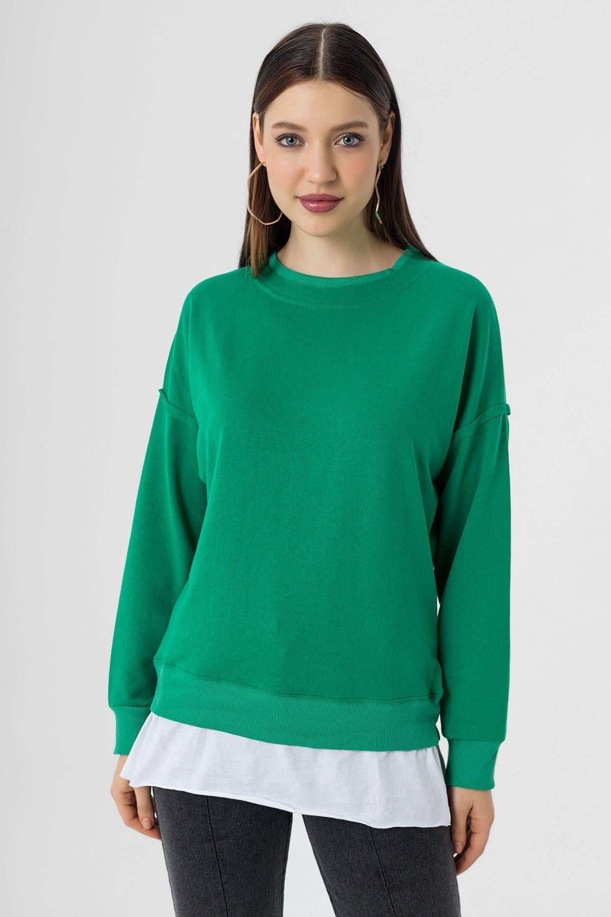 Kadın Çift Görünüm Detaylı Bisiklet Yaka Sweatshirt 255311 -