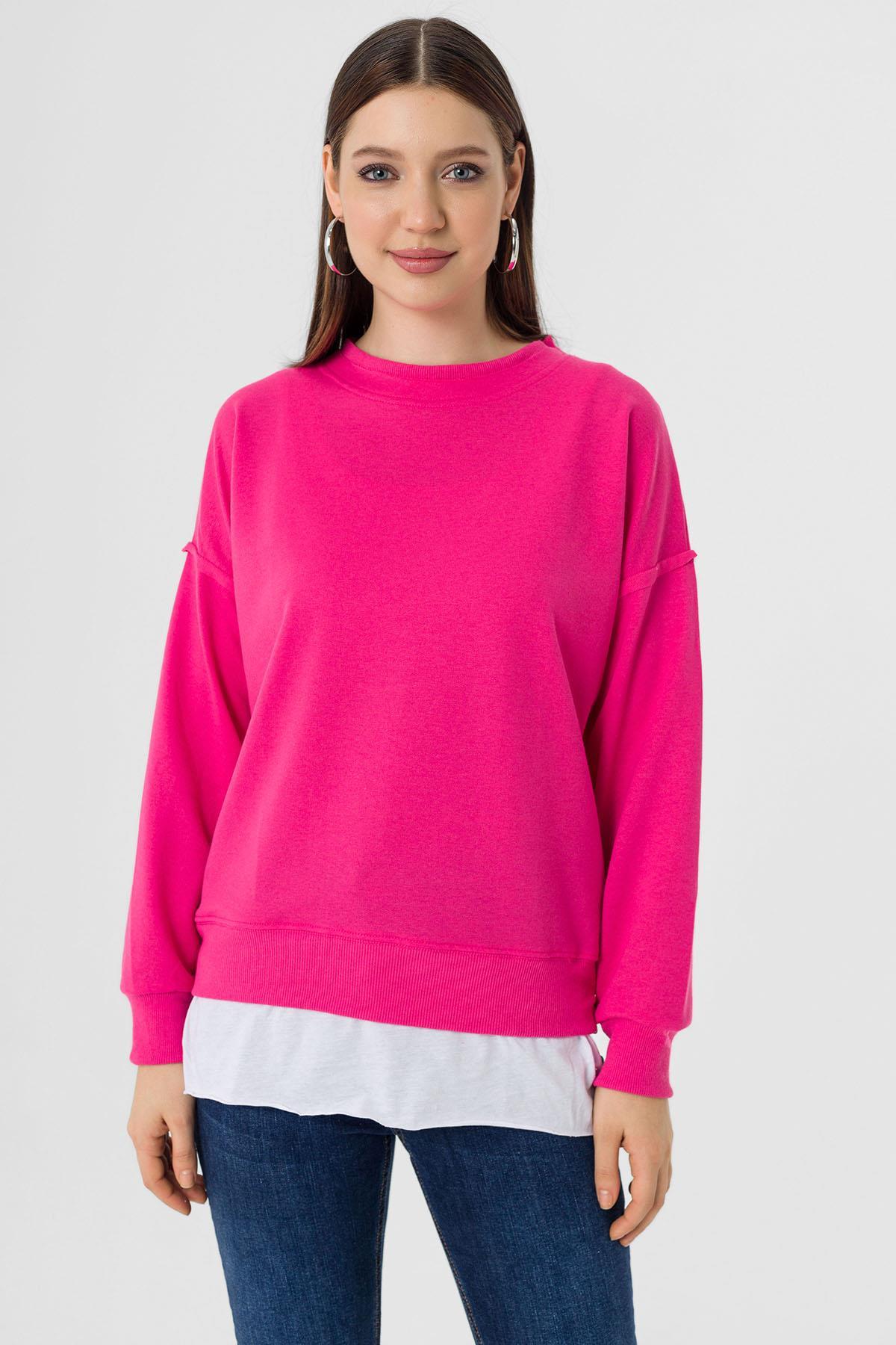 Kadın Çift Görünüm Detaylı Bisiklet Yaka Sweatshirt 255311 -