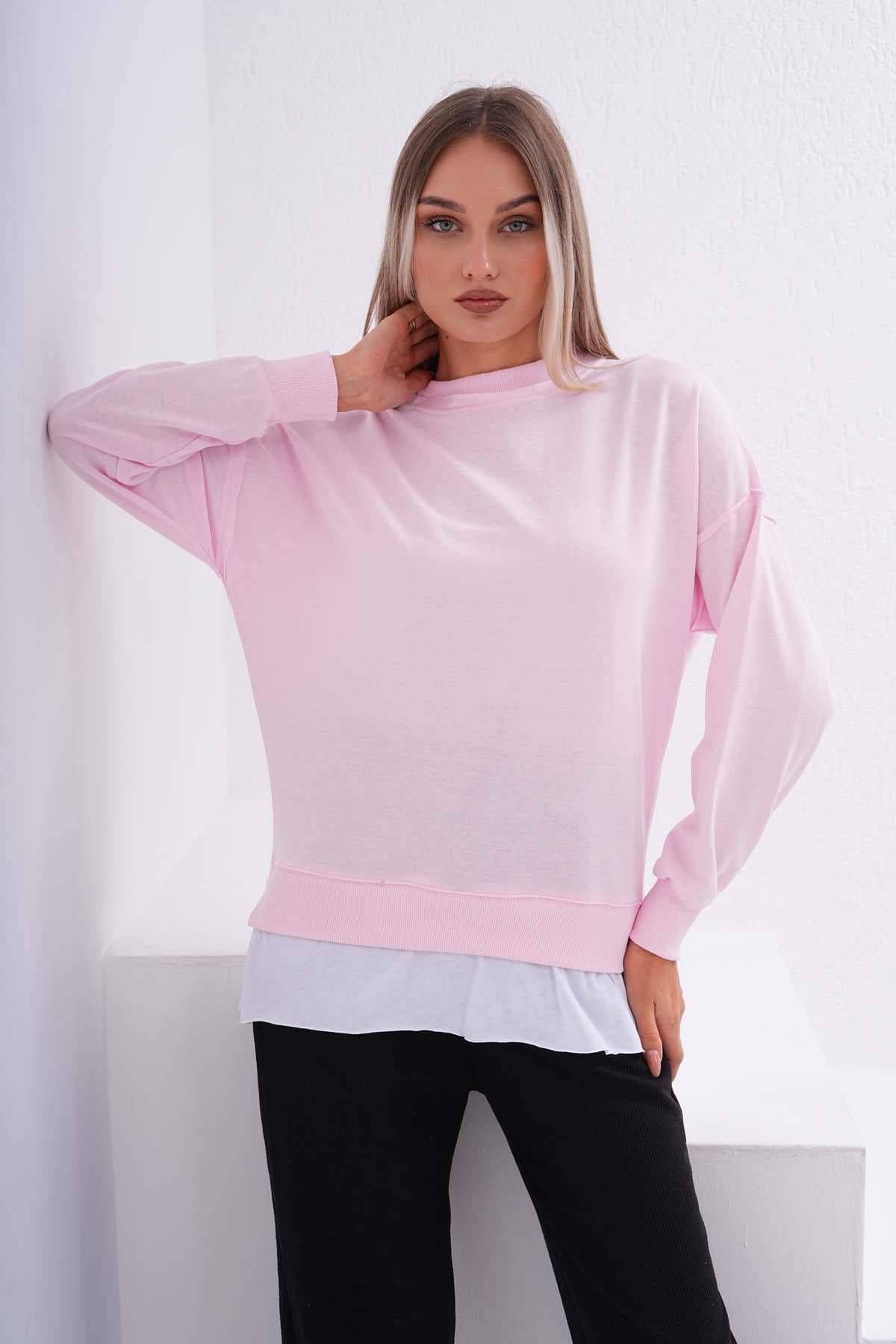 Kadın Çift Görünüm Detaylı Bisiklet Yaka iki İplik Sweatshirt 245112 -