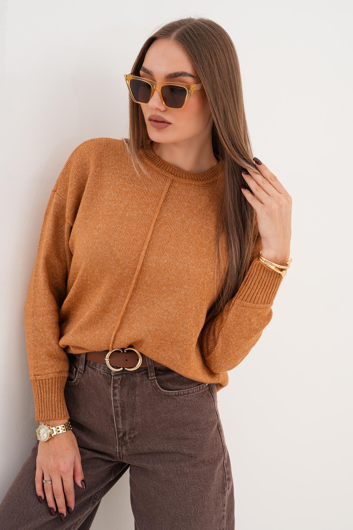 Kadın Çimalı Şardonlu Triko Örme Kazak 255165 -