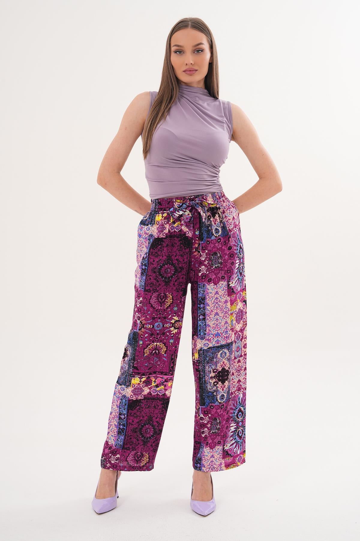 Kadın Desenli Bol Paça Pantolon - 260009