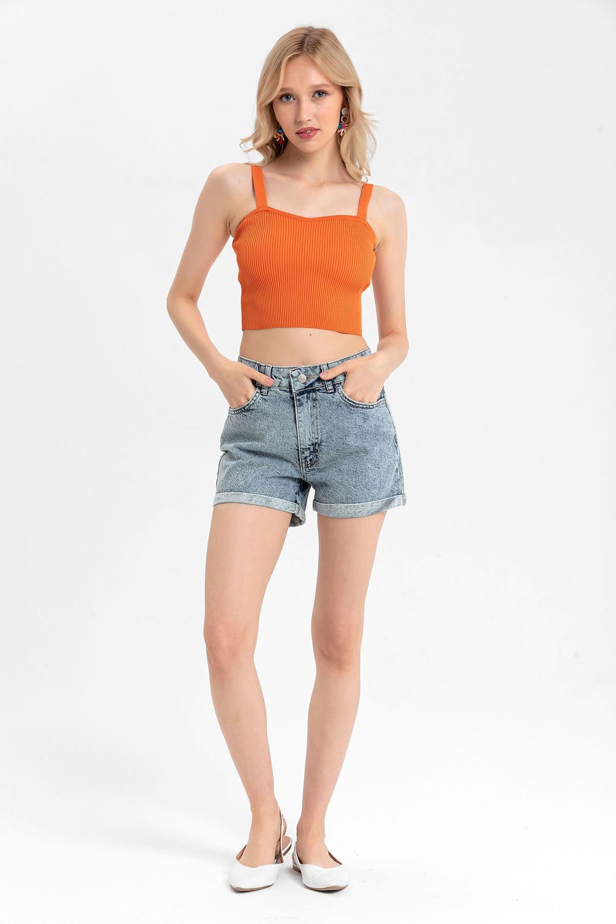 Kadın Duble Paça Mini Kot Şort