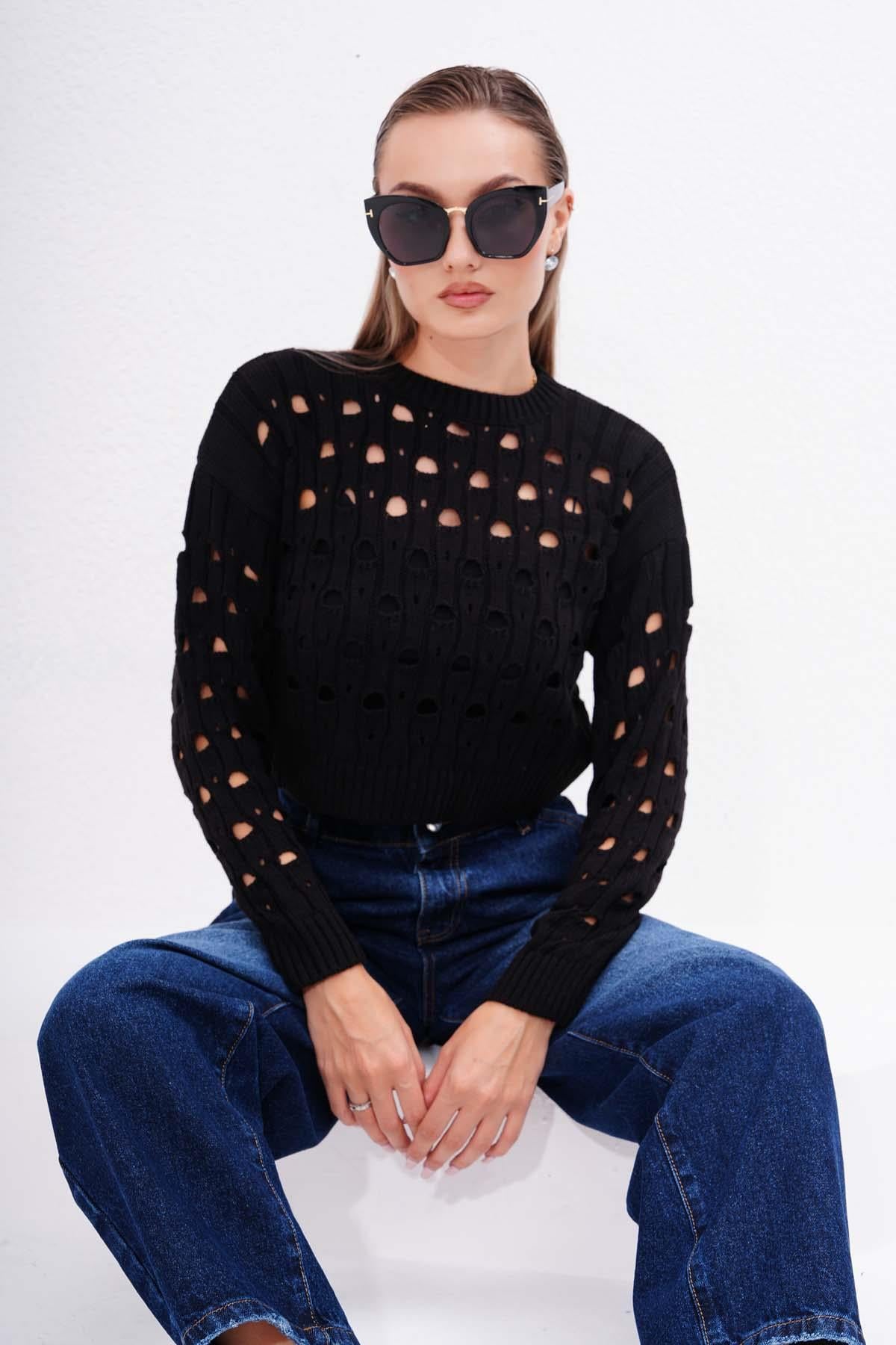 Kadın File Triko Örme Kazak