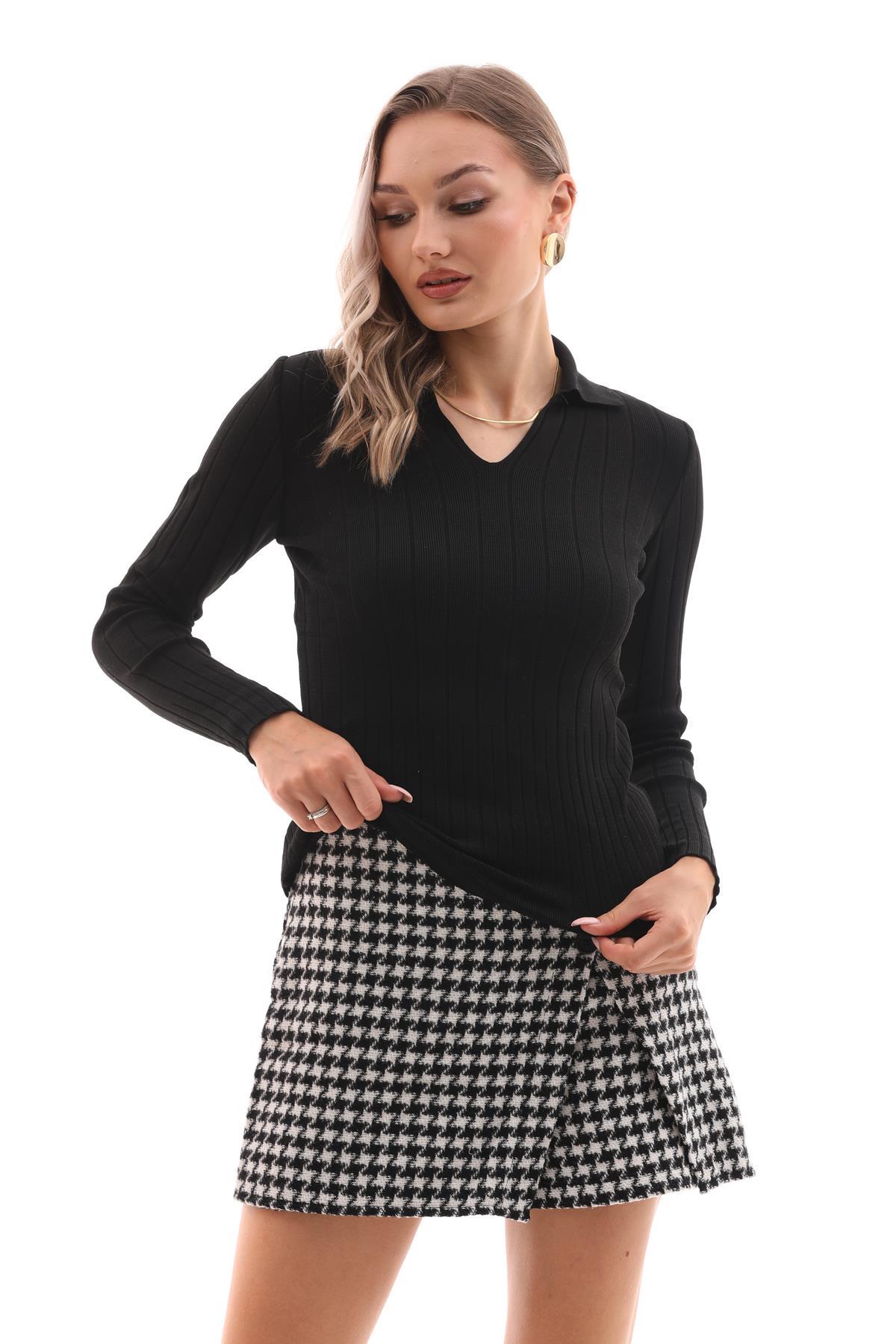 Kadın Fitilli Polo Yaka Kazak 245011 -