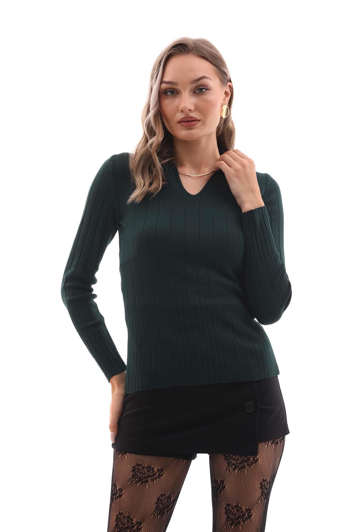 Kadın Fitilli Polo Yaka Kazak 245011 -